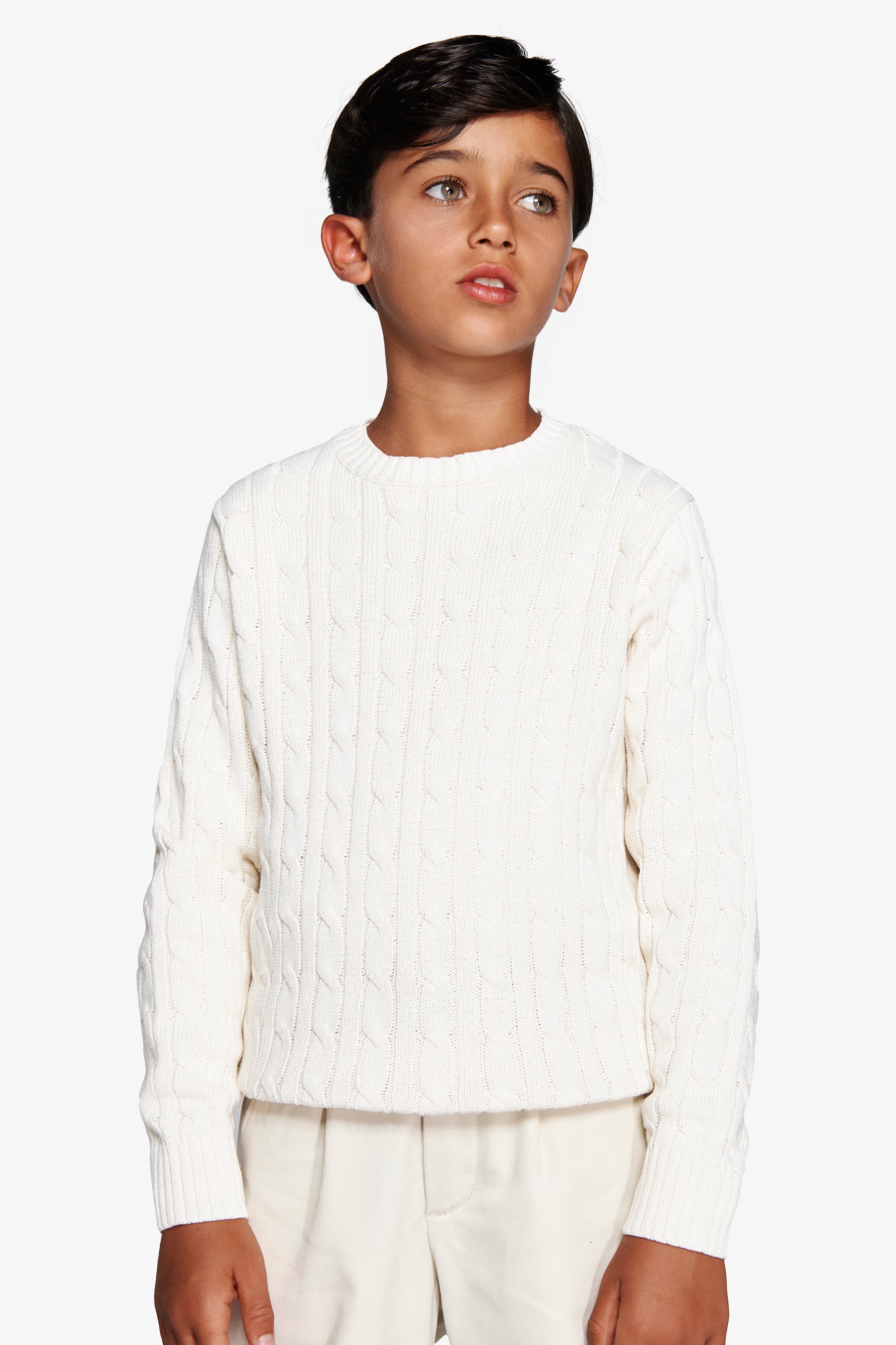 KIDS Cream braided crewneck sweater