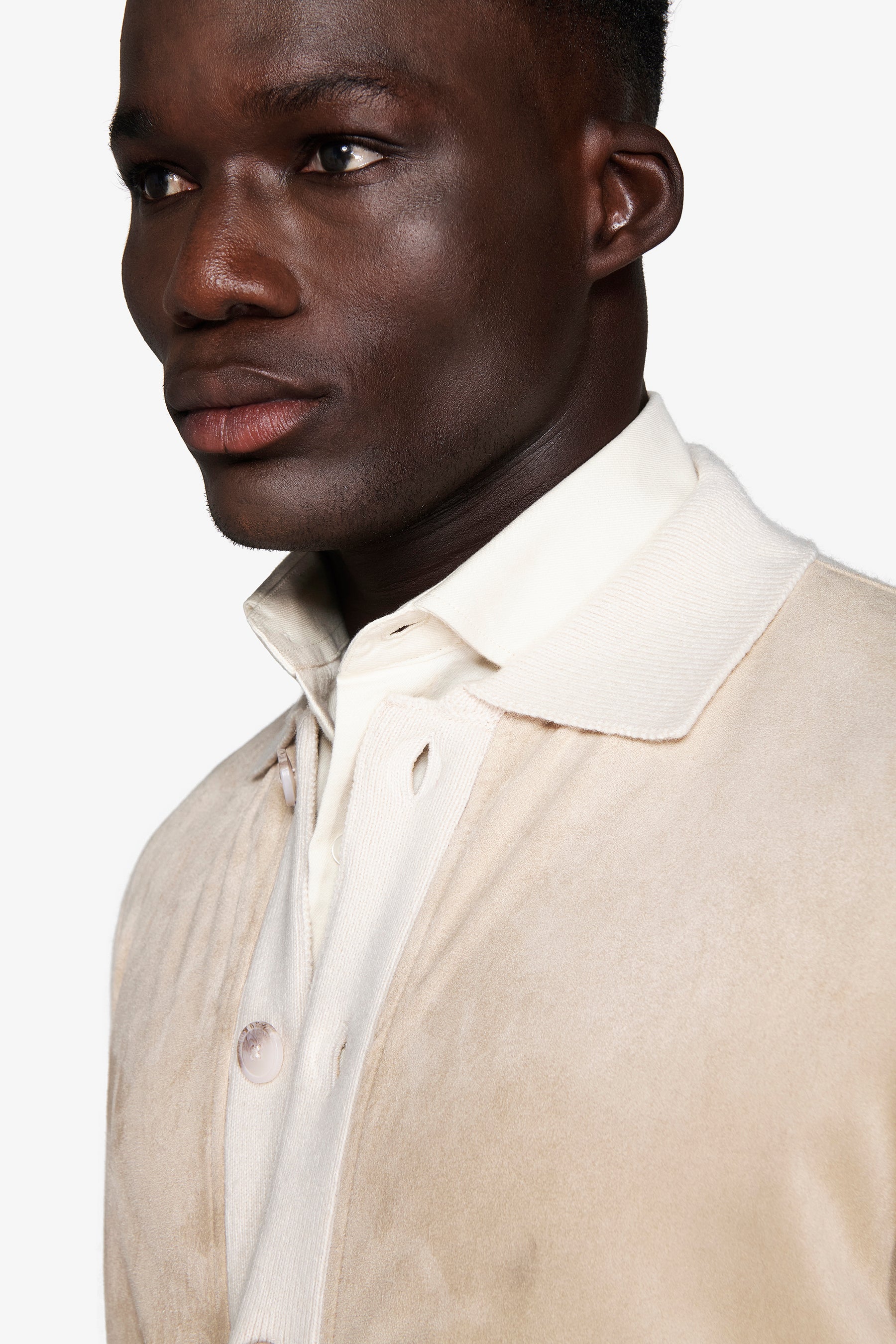 Beige two-fabric knit blazer