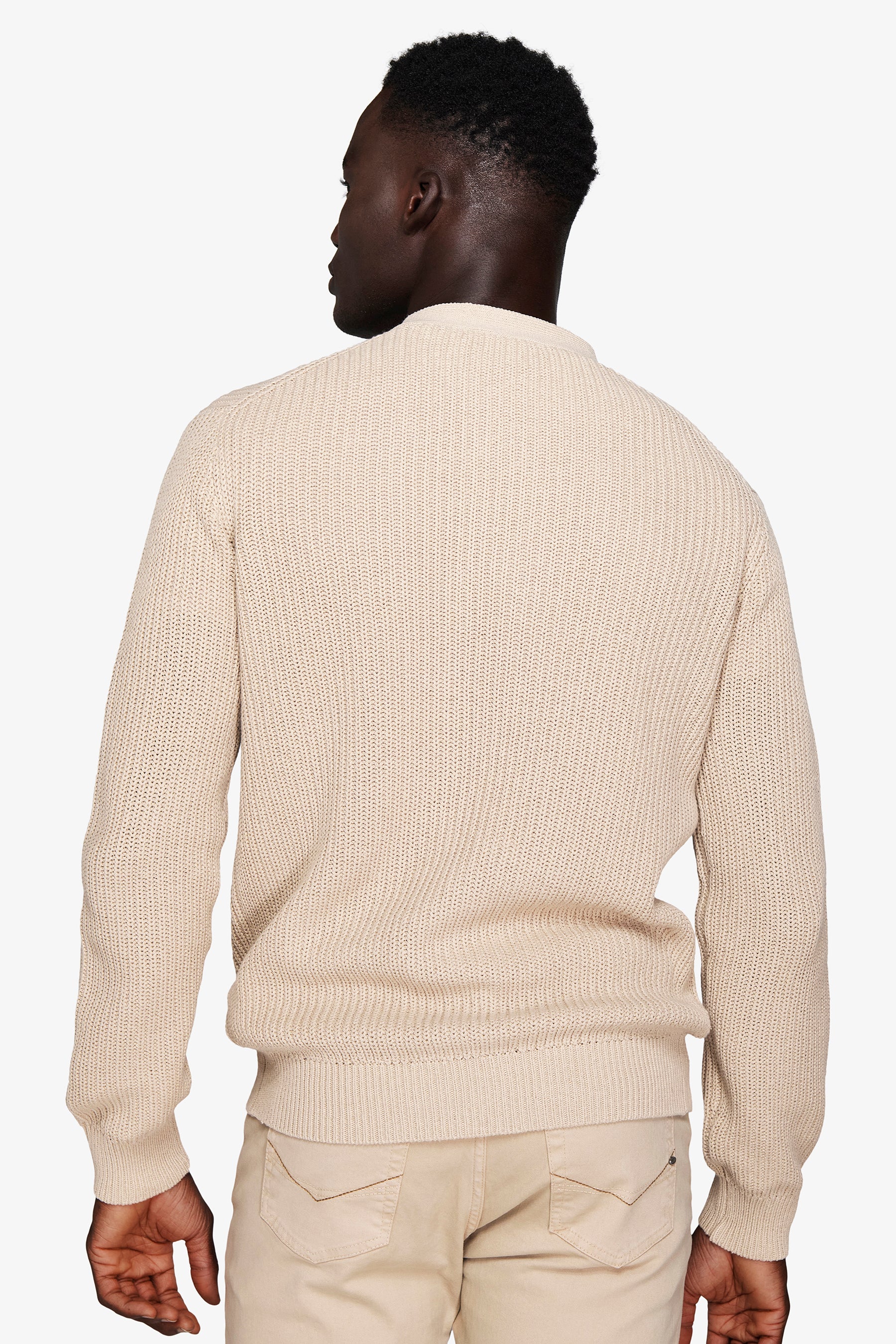 Jersey tipo cárdigan de canalé de punto inglés arena