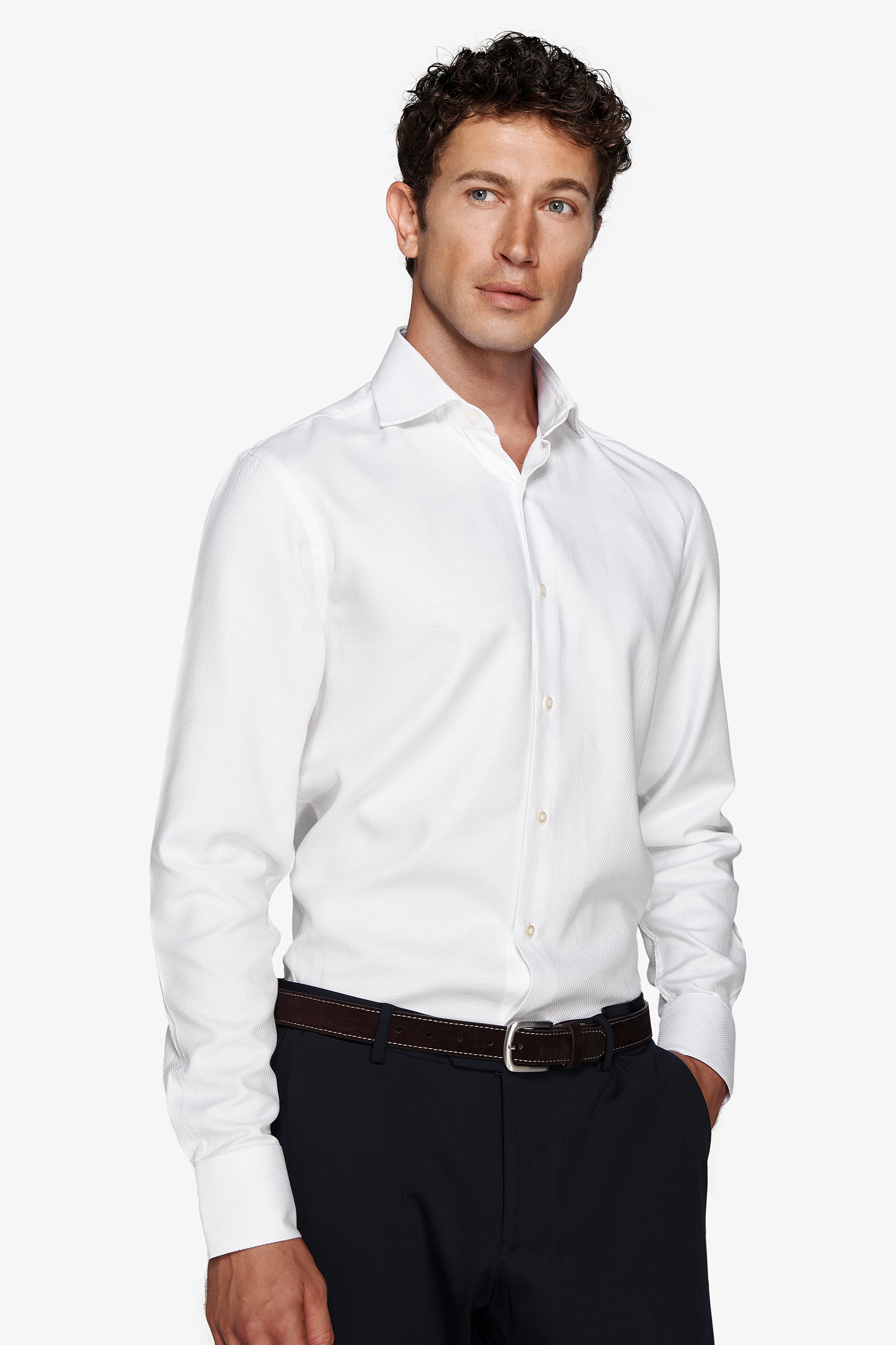 Slim-fit white textured ‘la Picoco’ shirt