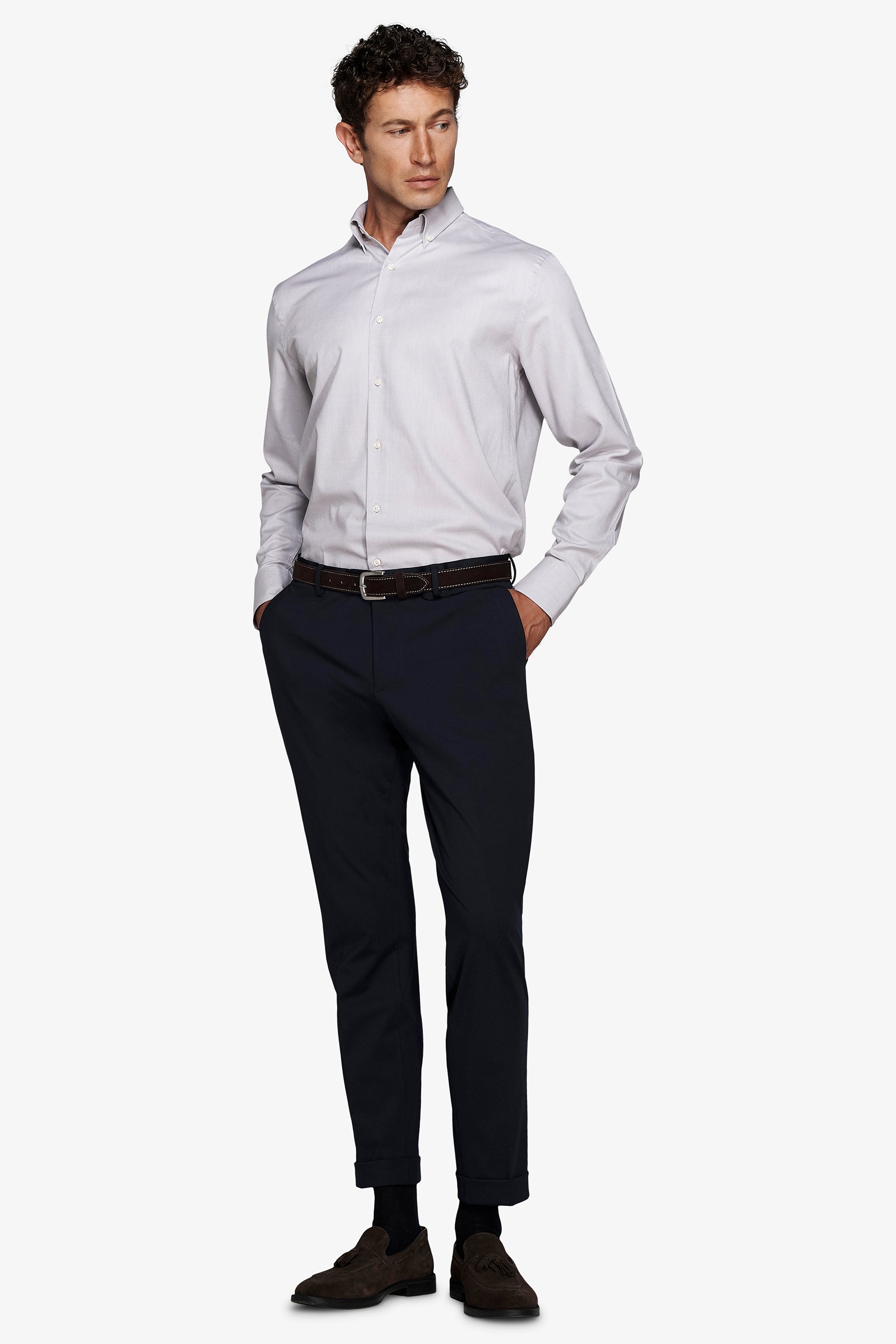 Chemise Oxford boutonnée gris clair