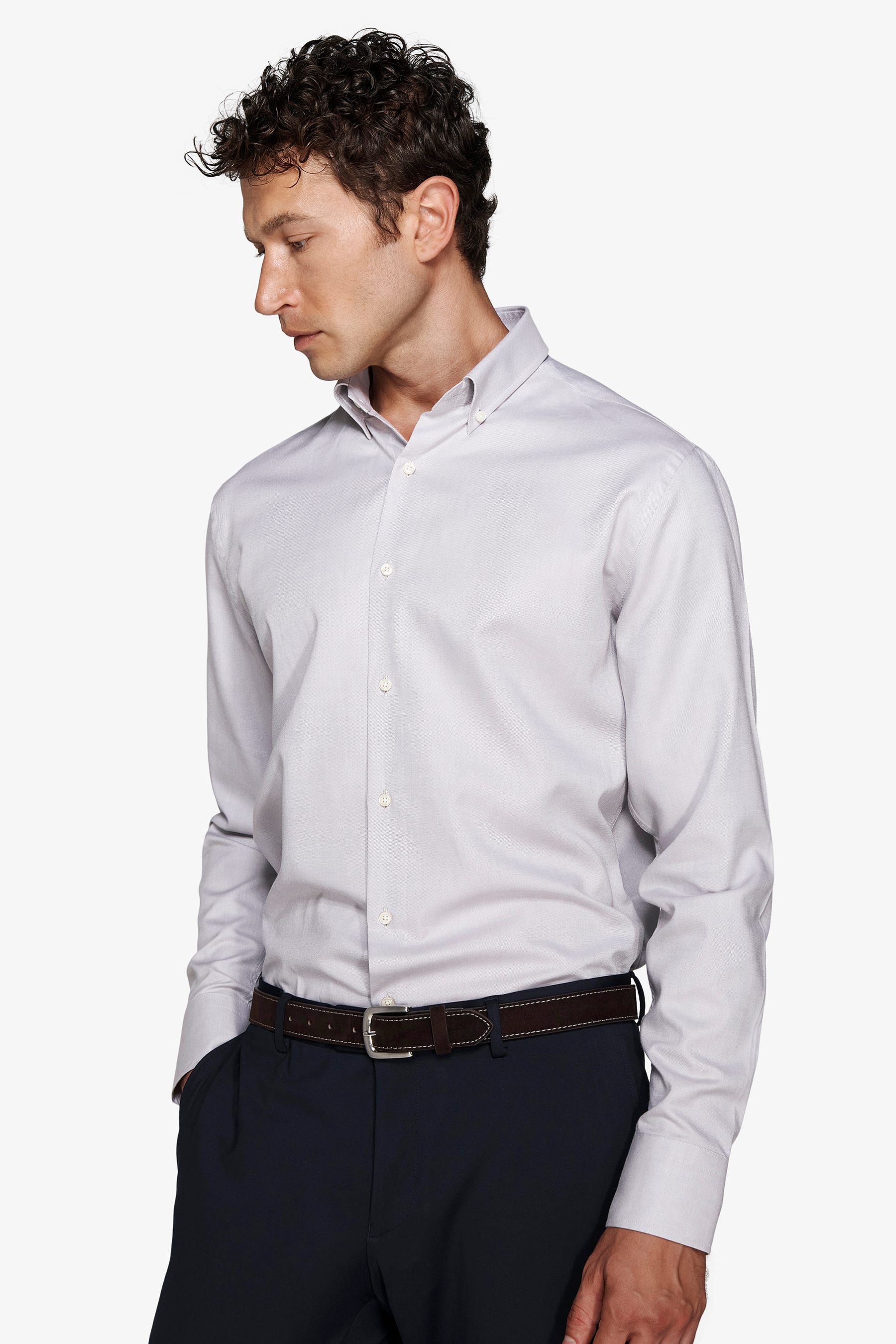 Camicia oxford button down grigio chiaro-Dan John
