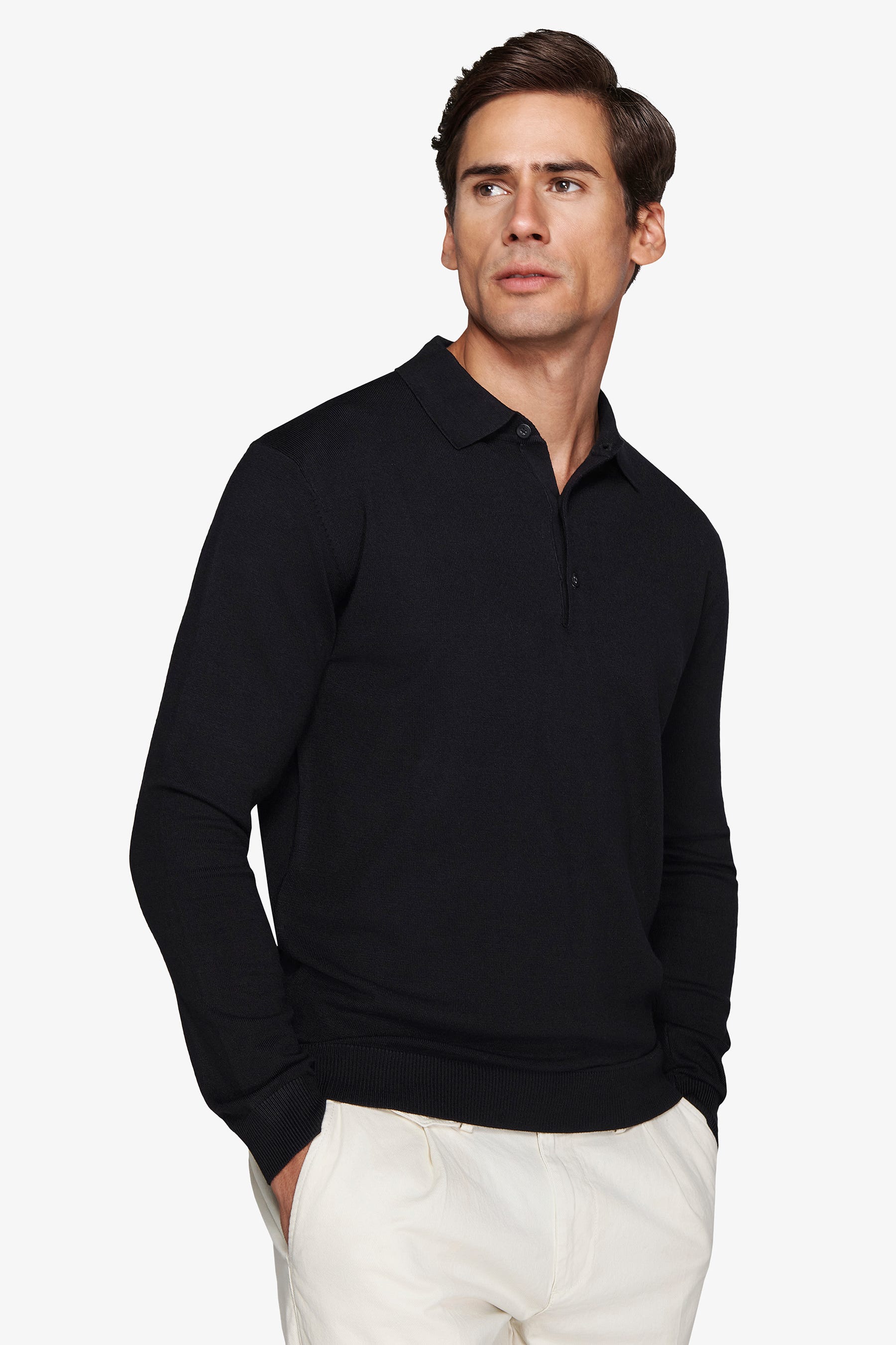 Polo in maglia con bottoni basic nero-Dan John