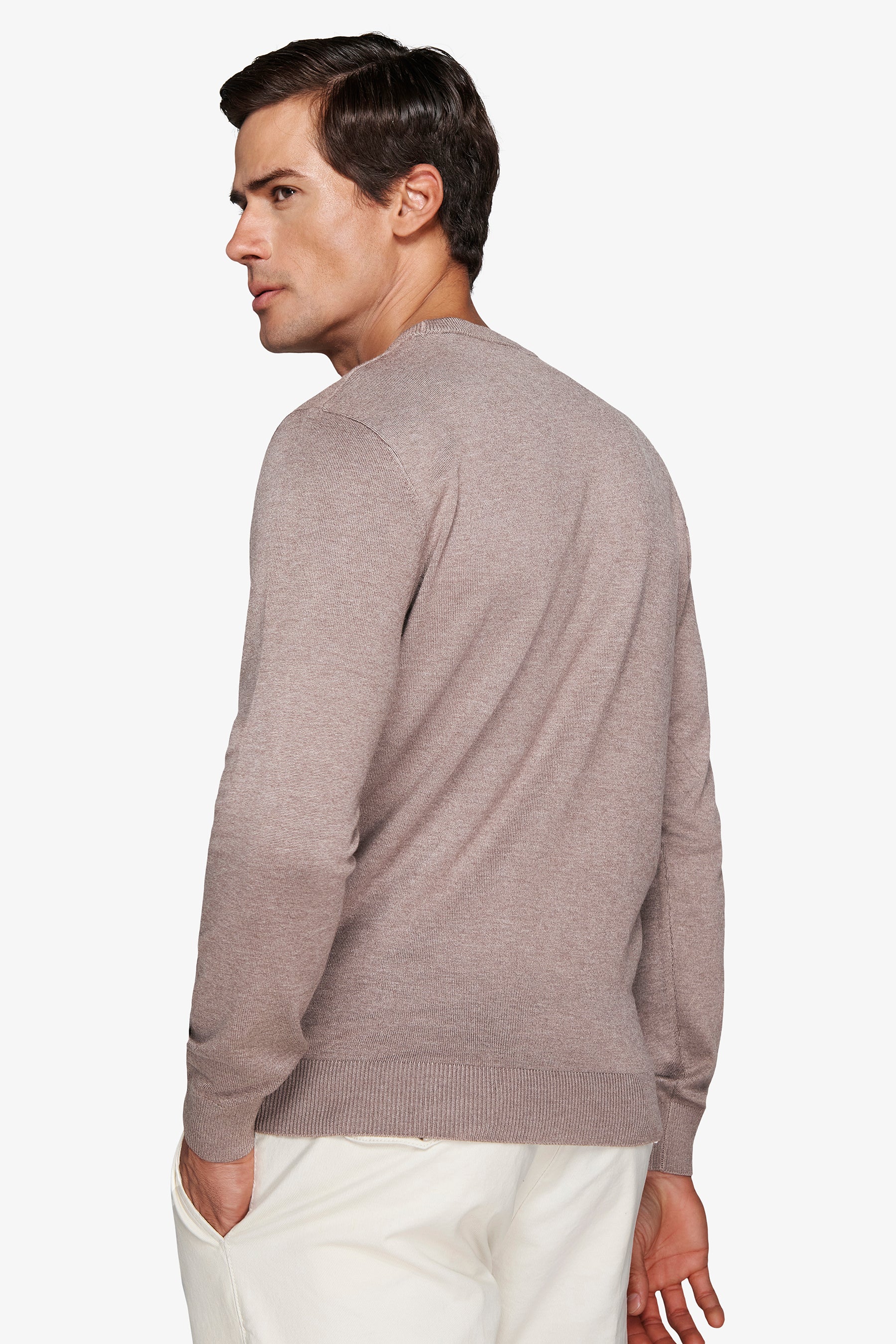 Einfacher taubengrauer Pullover mit Rundhalsausschnitt