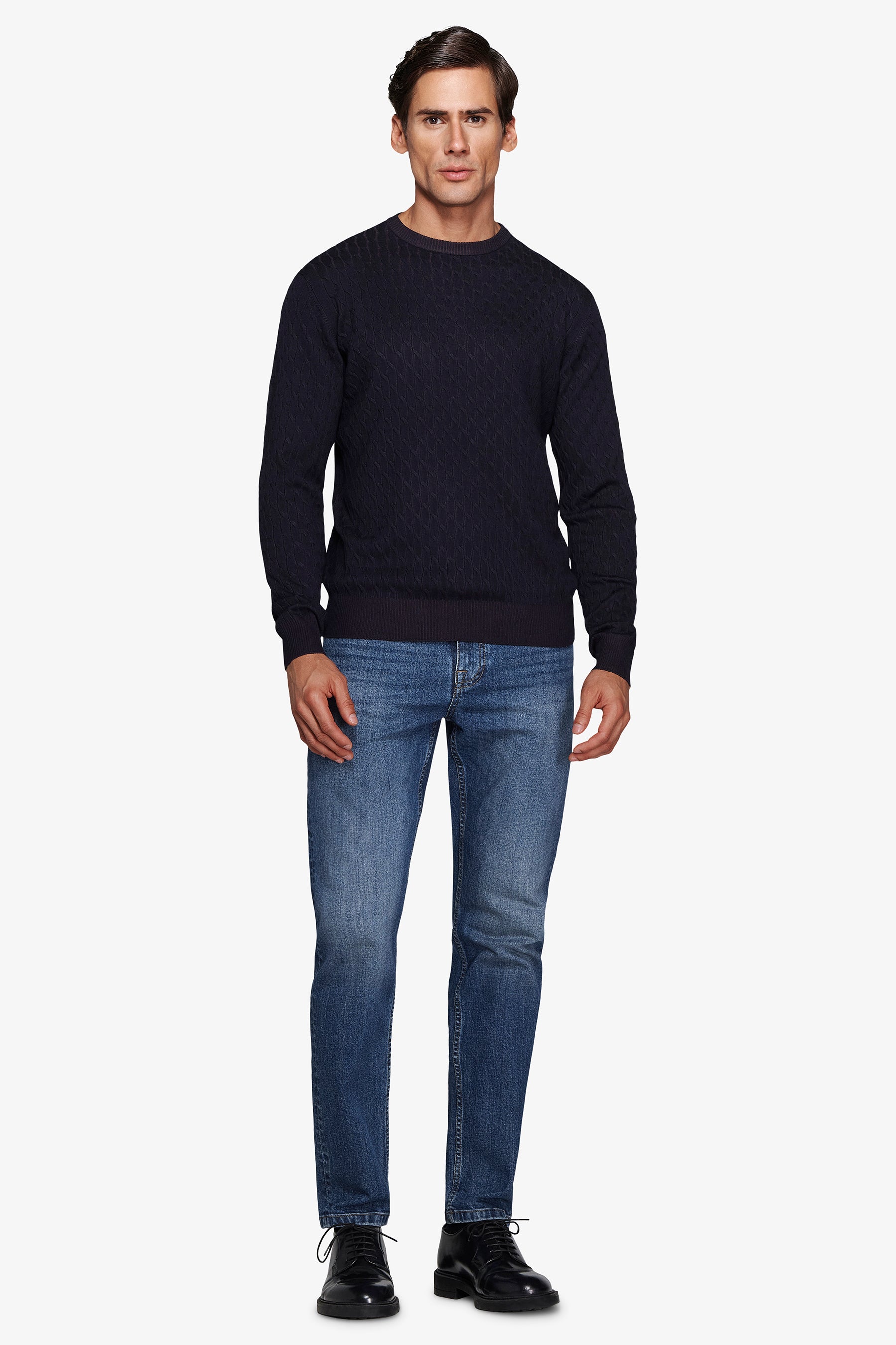 Maglia girocollo treccia blu