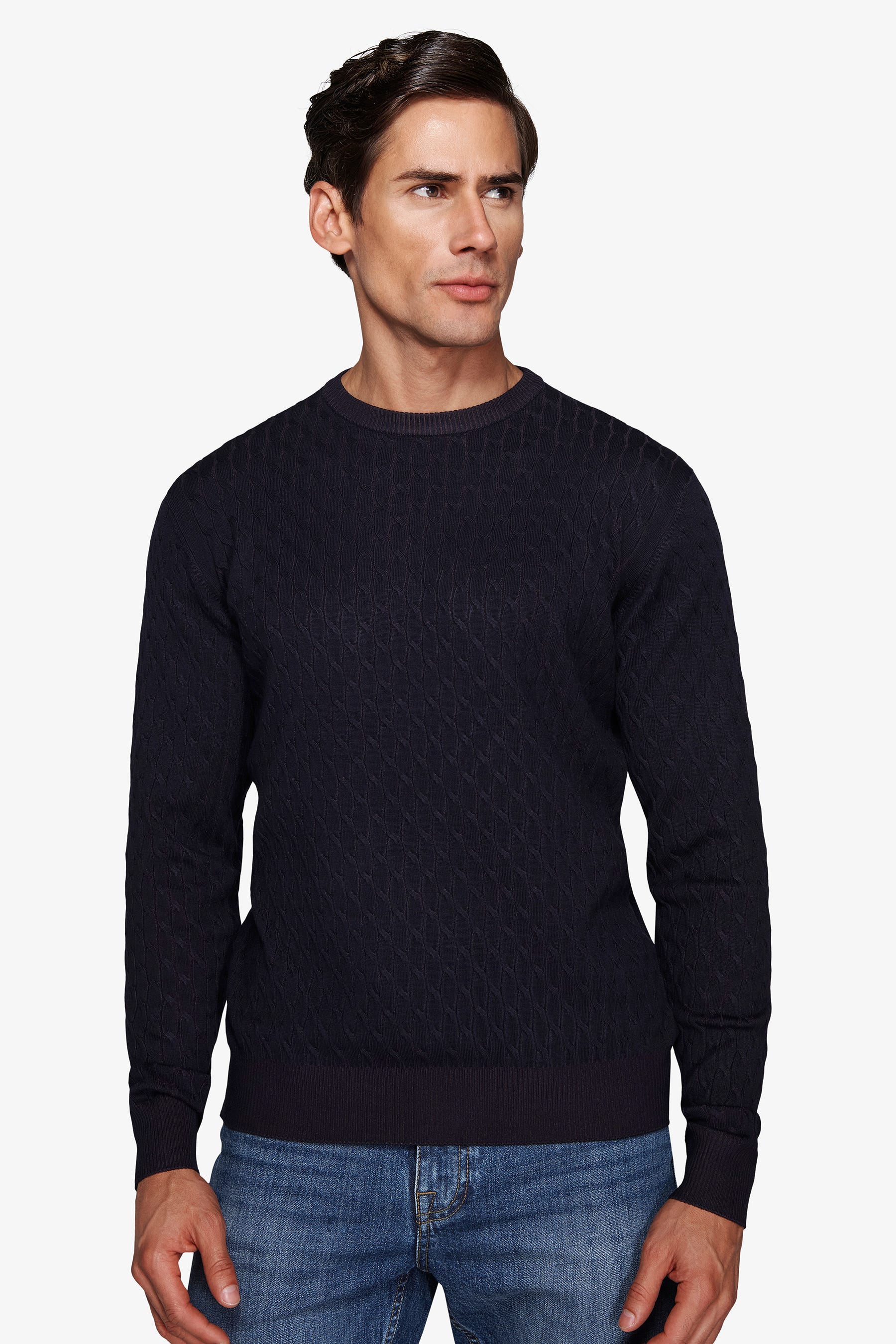 Maglia girocollo treccia blu-Dan John