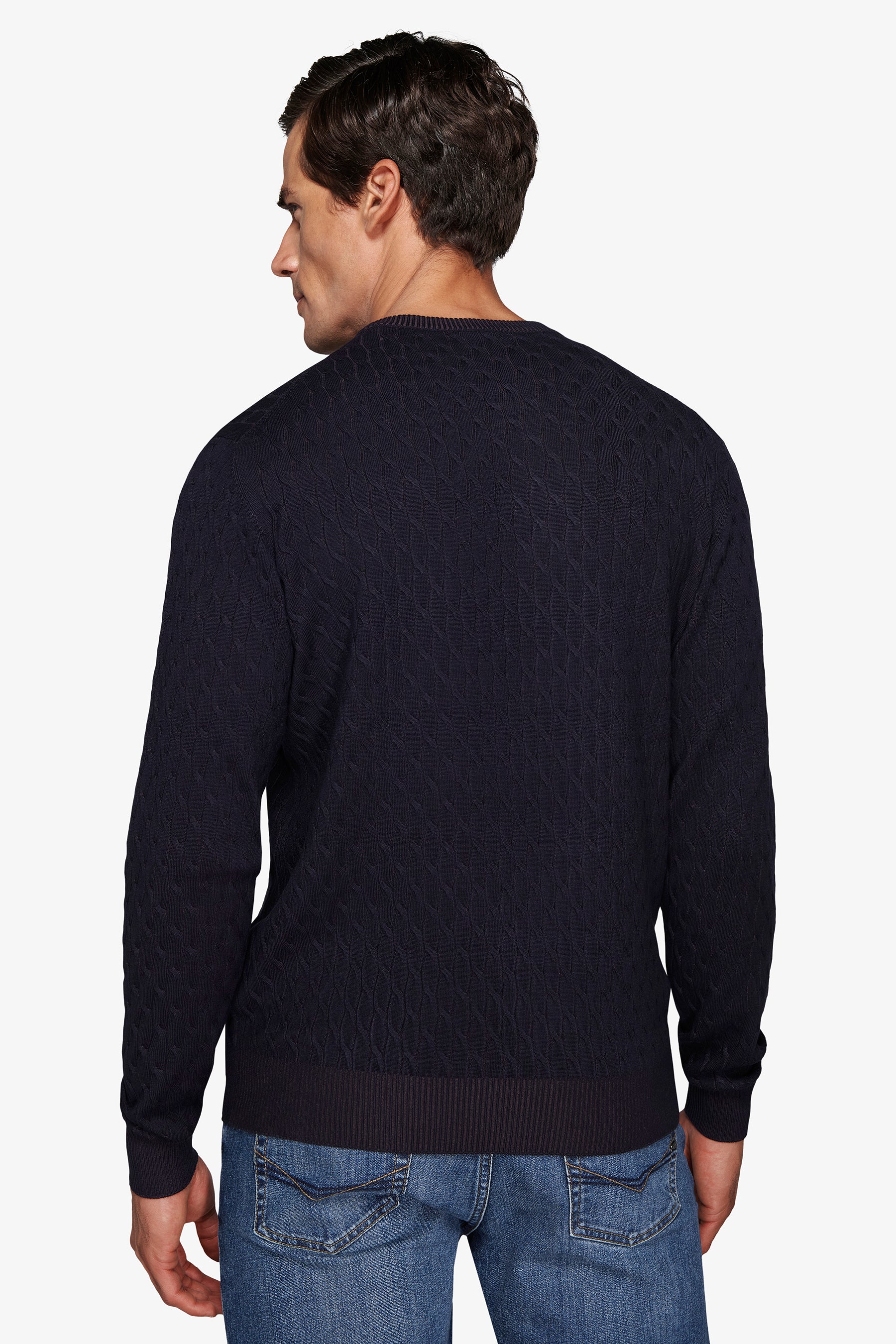 Maglia girocollo treccia blu