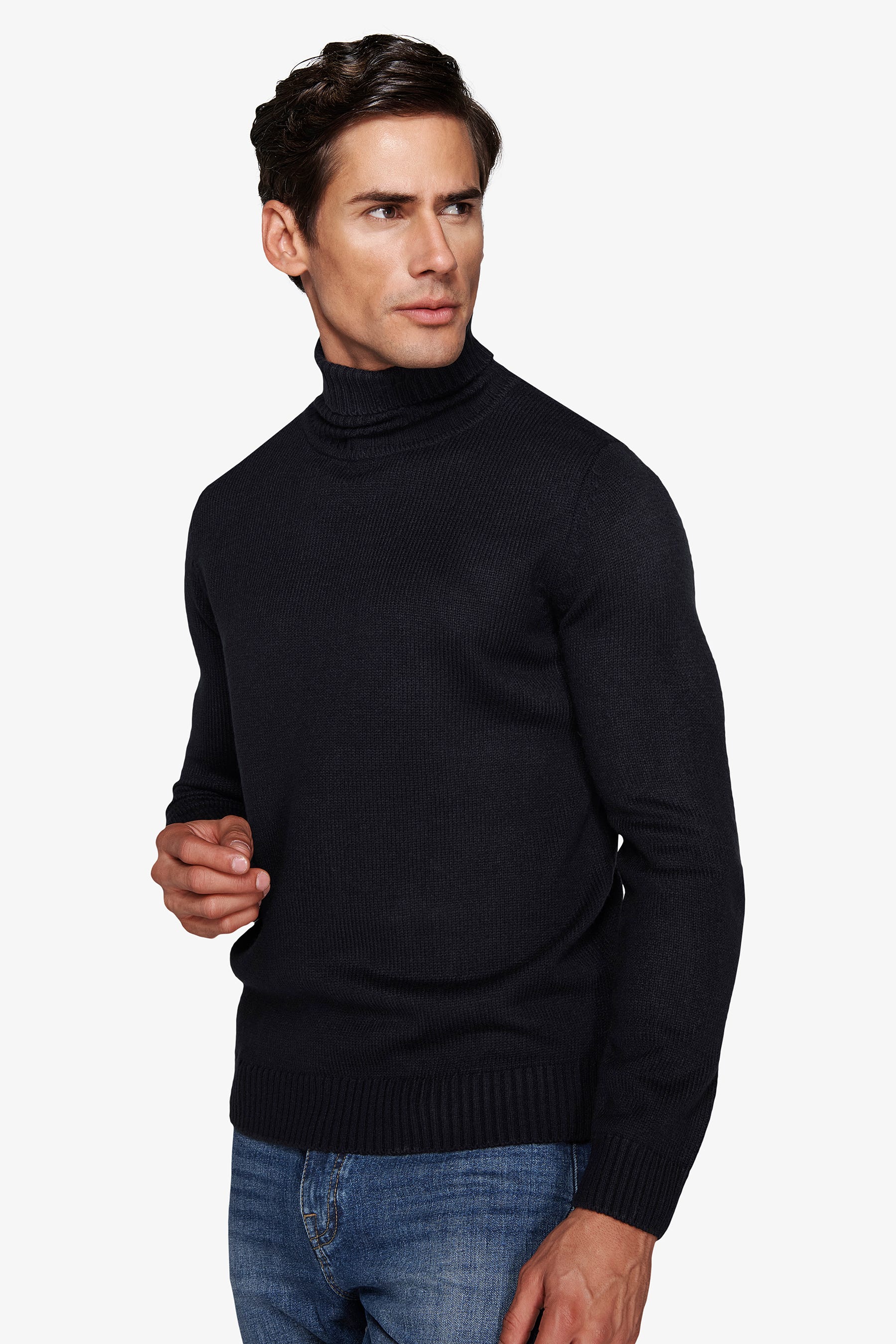 Maglia dolcevita effetto lambswool blu-Dan John