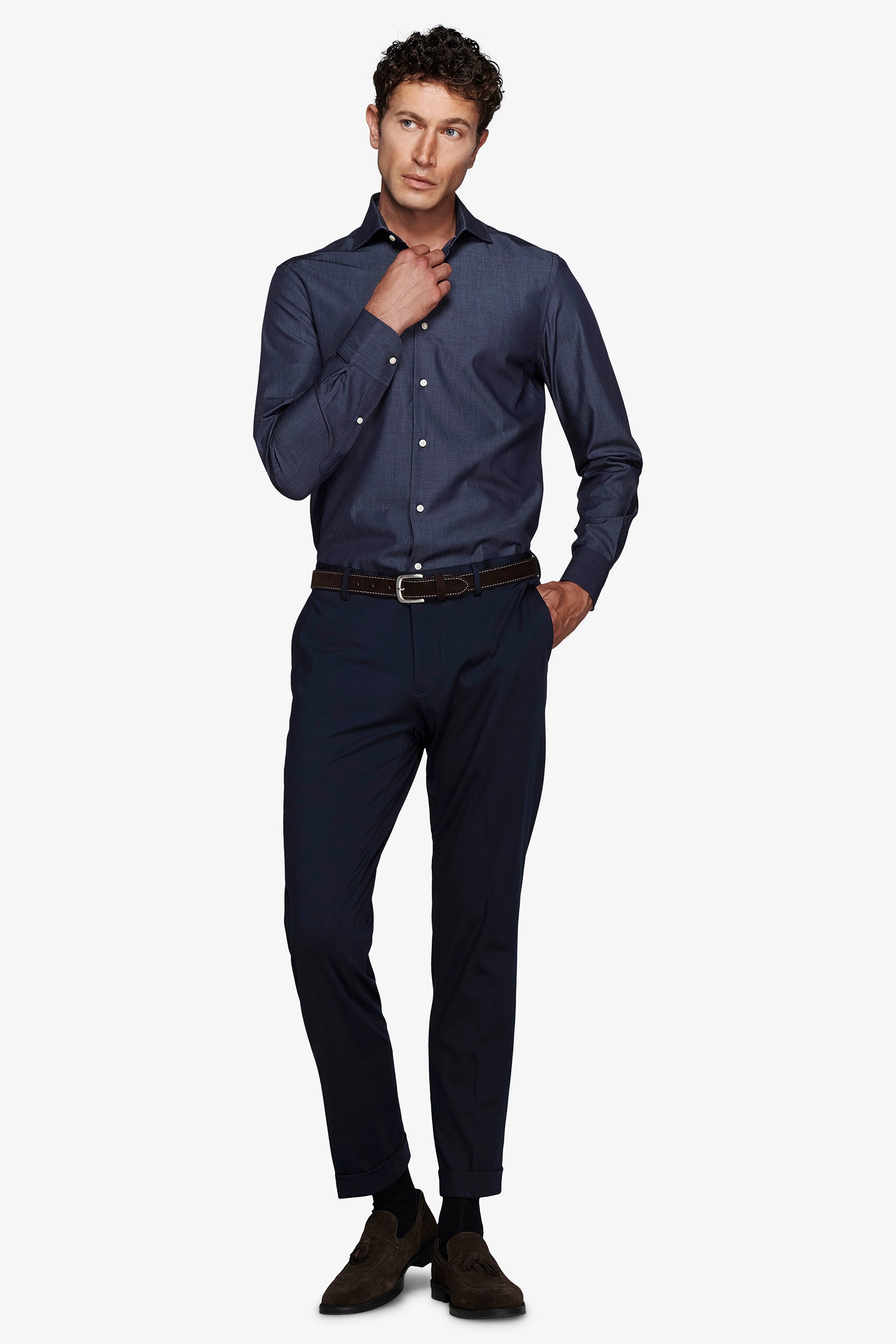 Camicia gabardina effetto denim slim