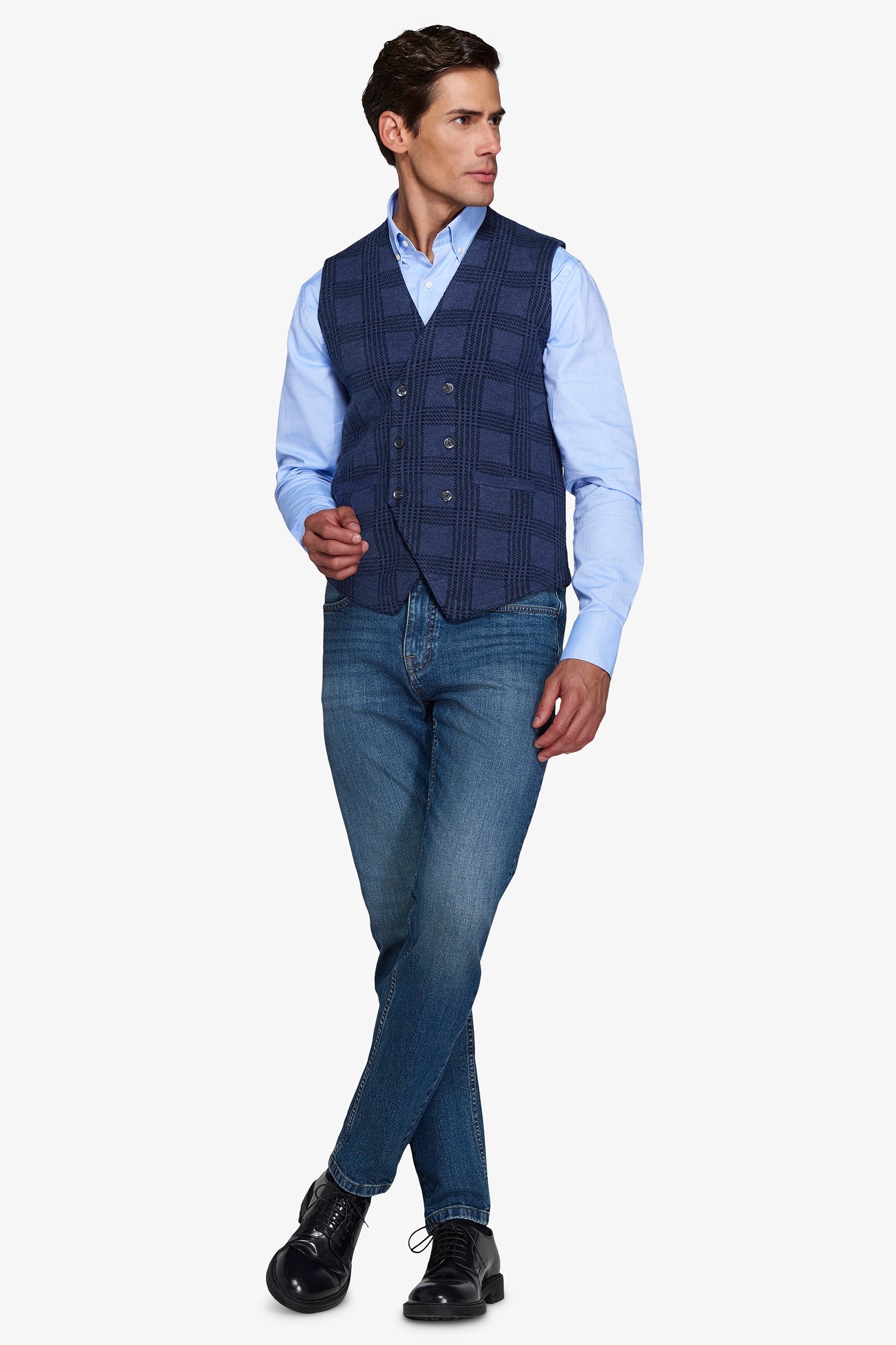 Avion blue double-breasted knit vest