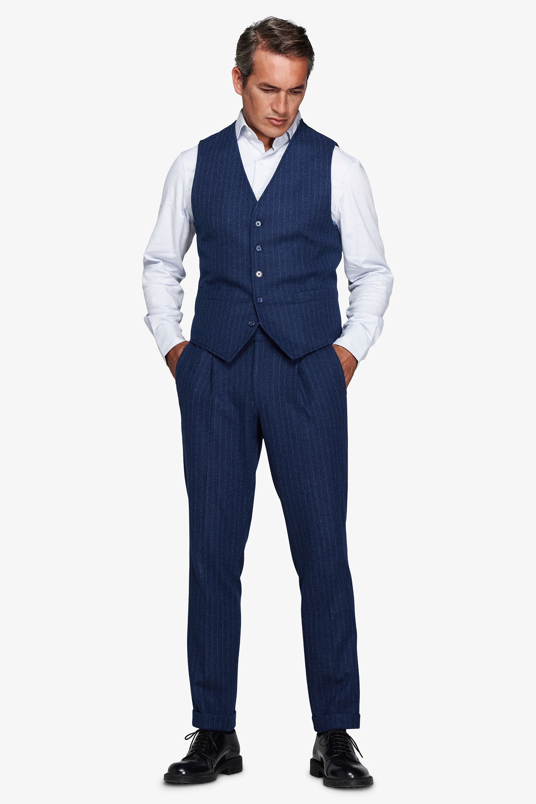 Gilet effet flanelle rayure diplomatique bleu turquoise