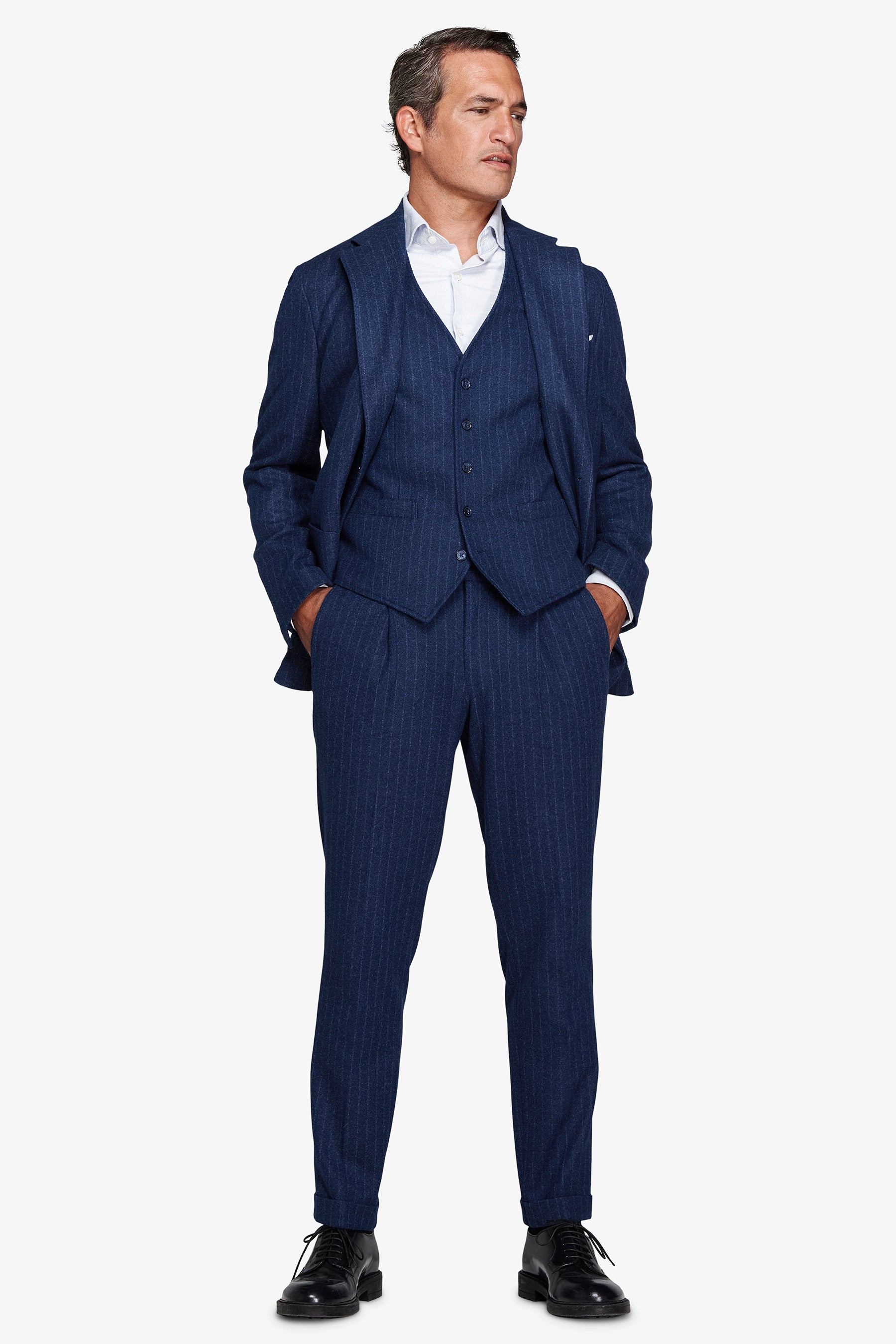 Avion blue flannel effect pinstripe blazer