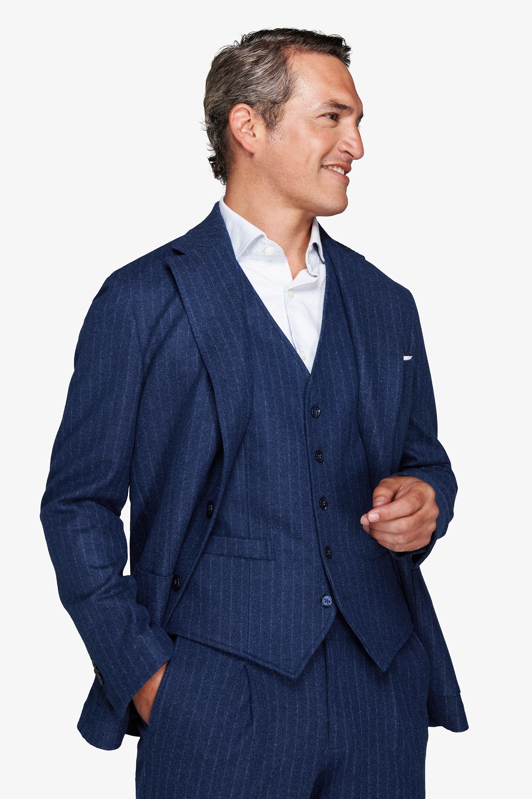 Avion blue flannel effect pinstripe blazer