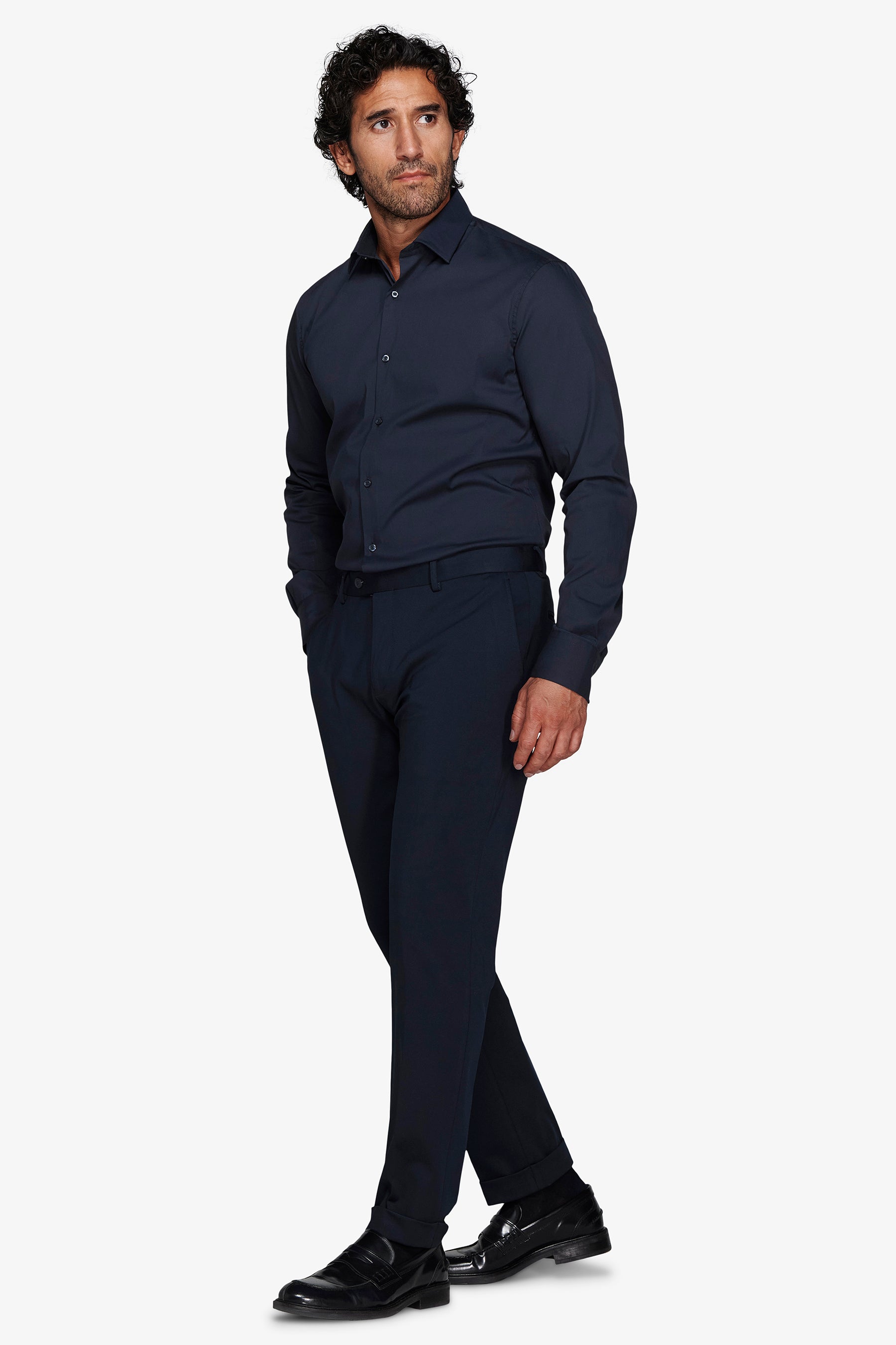 Chemise unie stretch bleue