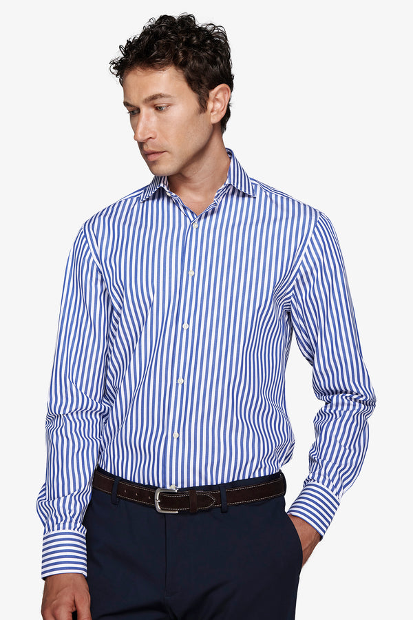 Camicia a righe medie indaco slim-Dan John