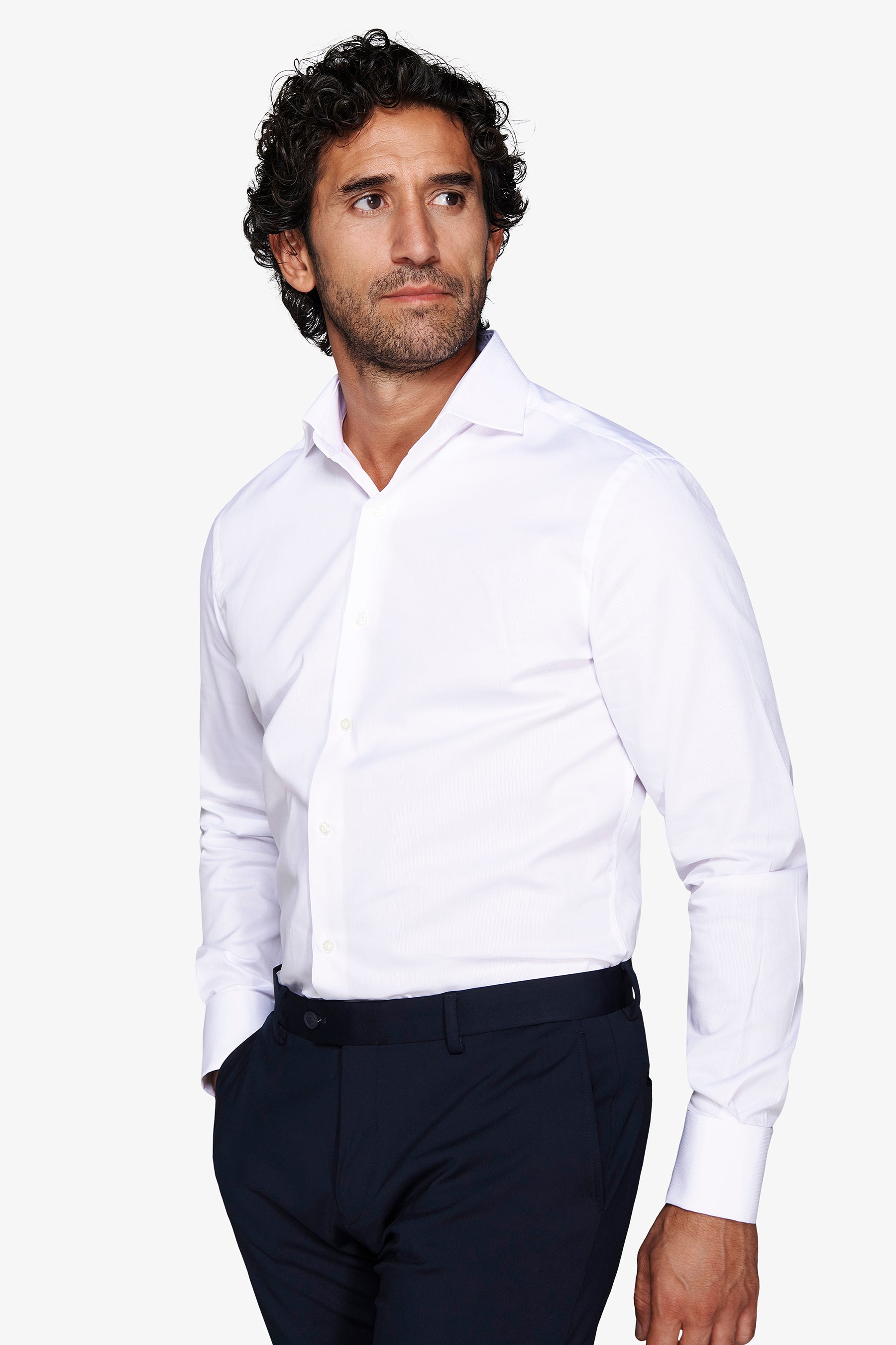 Camicia piquet polso gemelli bianca slim