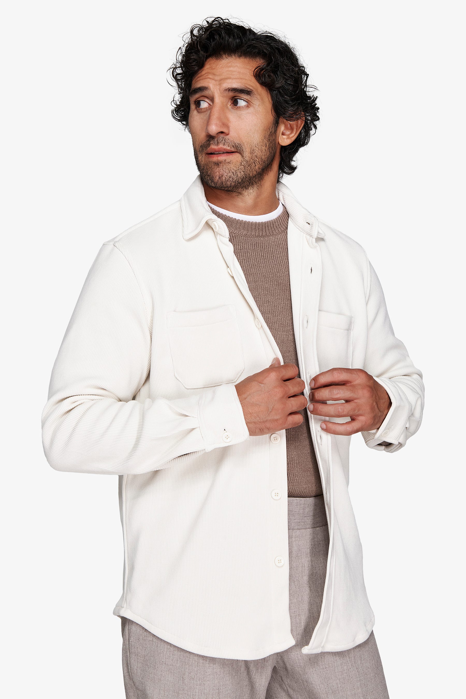 Overshirt effetto velluto a coste panna-Dan John