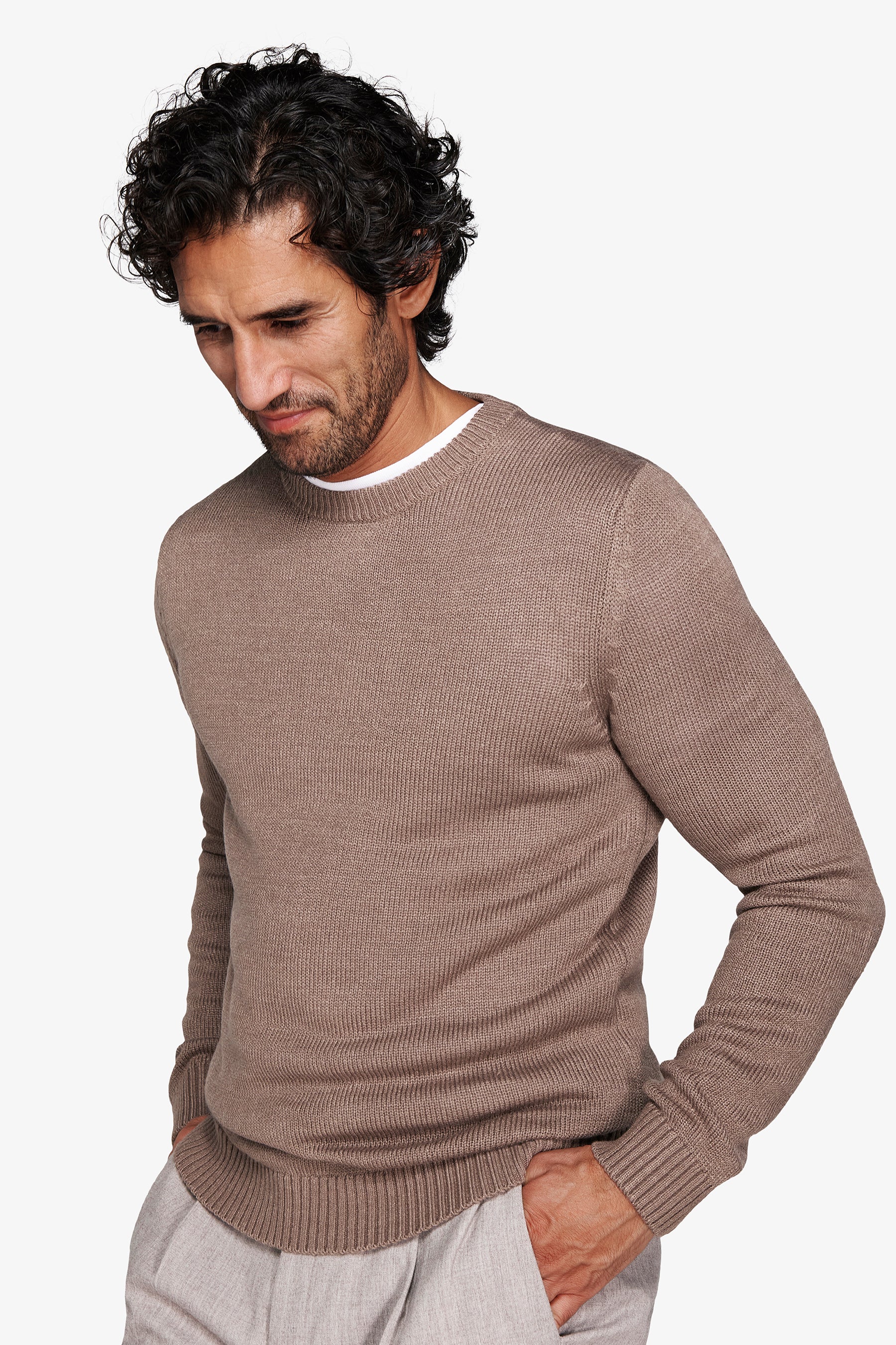 Pull col rond gris souris effet lambswool