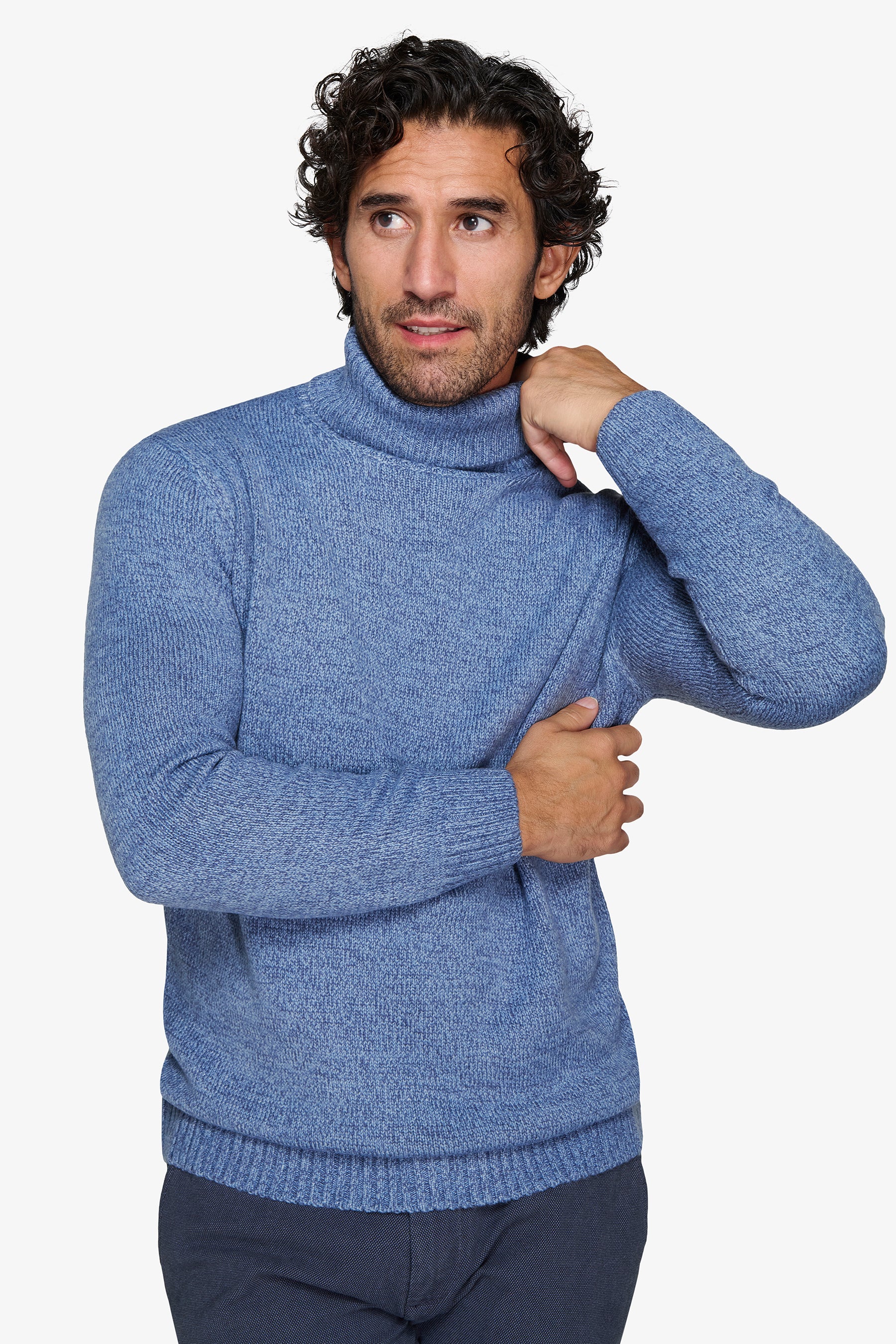 Pull à col roulé mouliné bleu gris