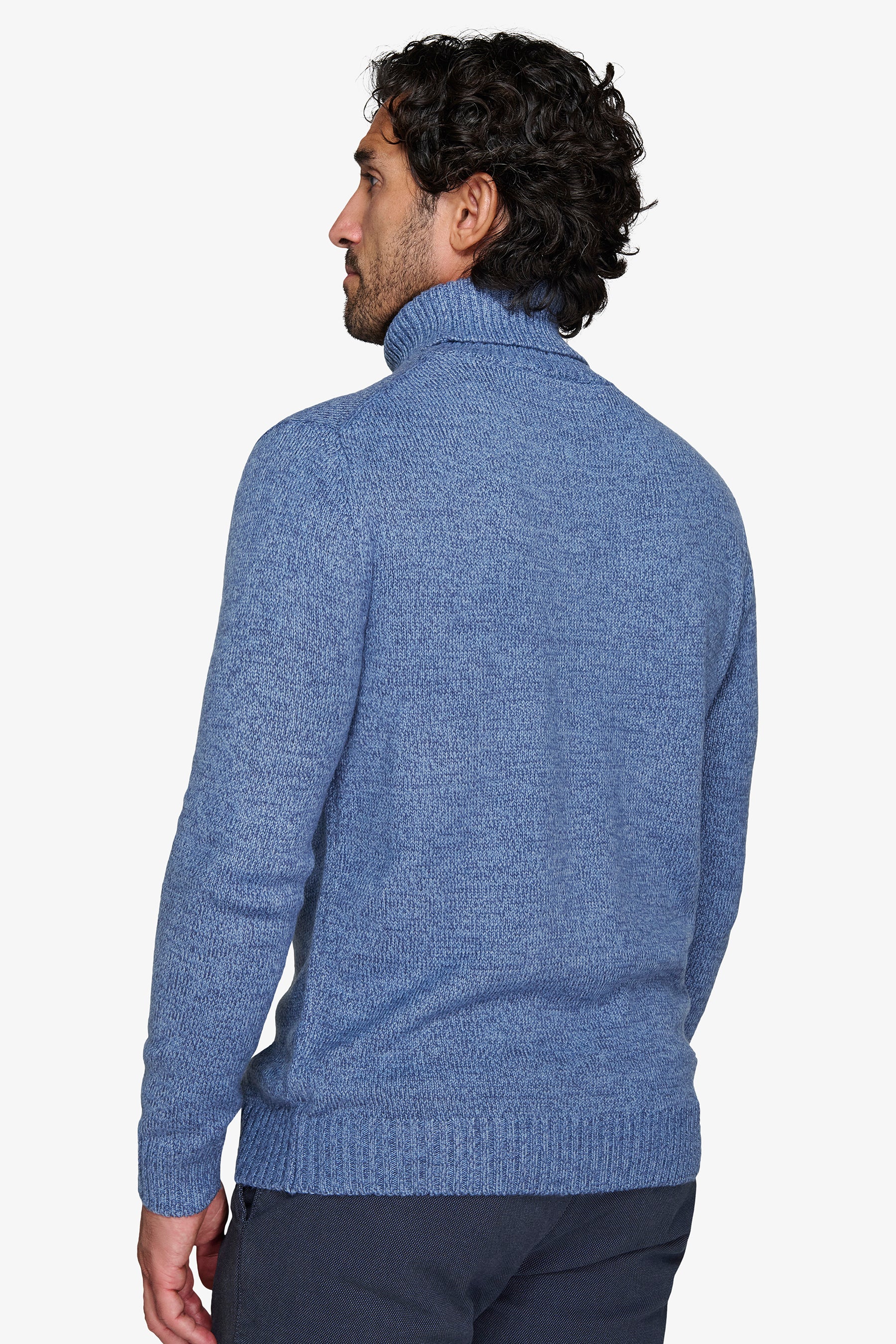 Pull à col roulé mouliné bleu gris