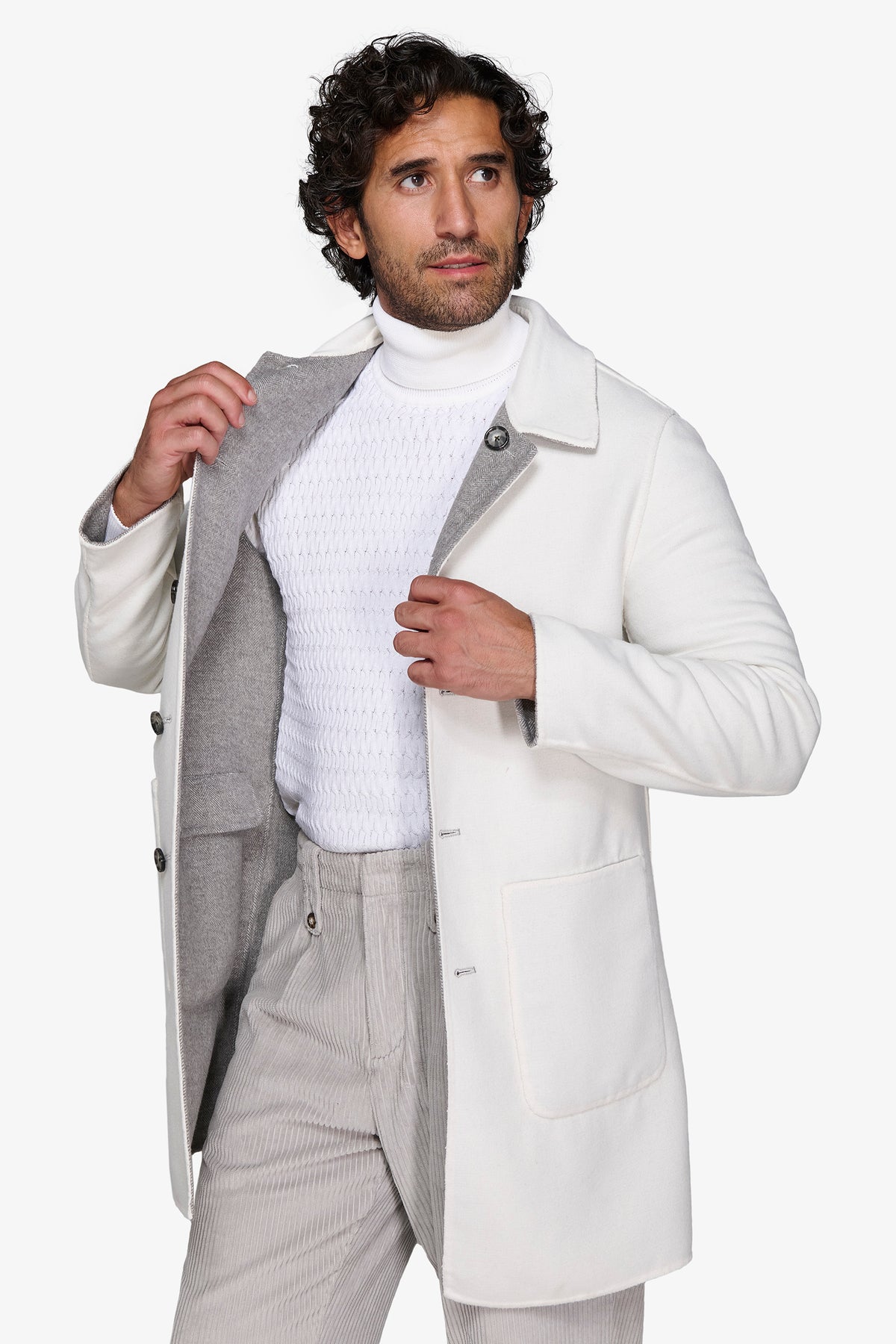 Cappotto reversibile misto lana grigio chiaro