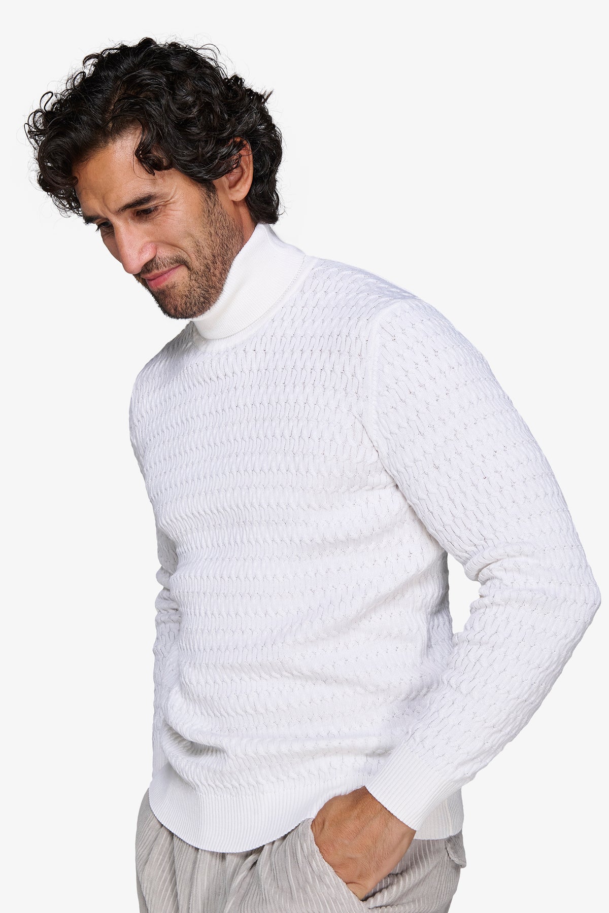 Maglia dolcevita a treccina panna-Dan John