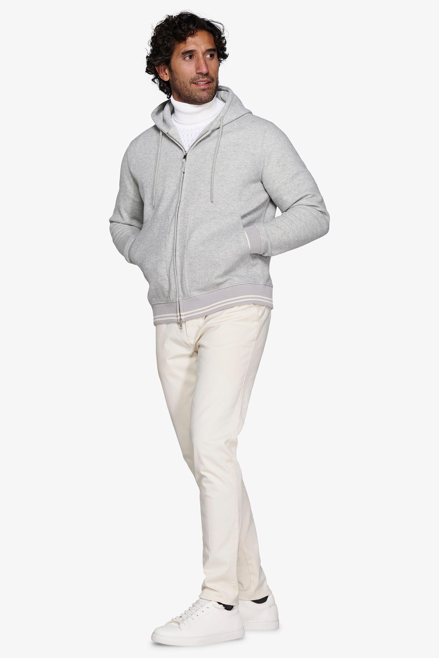 FULL ZIP CON CAPPUCCIO GRIGIO CHIARO-Dan John