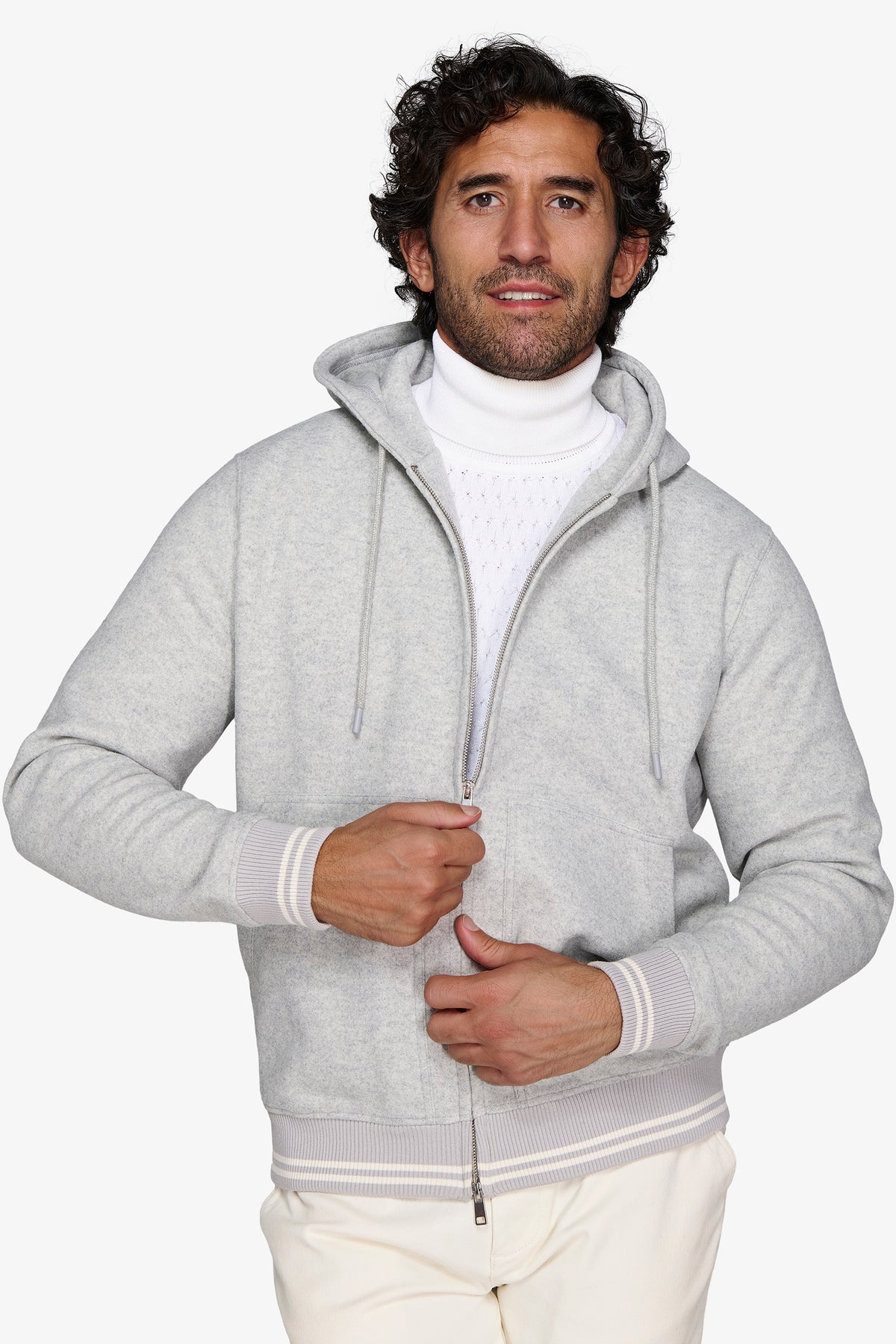 FULL ZIP CON CAPPUCCIO GRIGIO CHIARO-Dan John