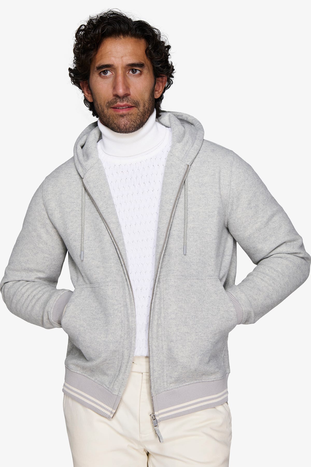 FULL ZIP CON CAPPUCCIO GRIGIO CHIARO-Dan John