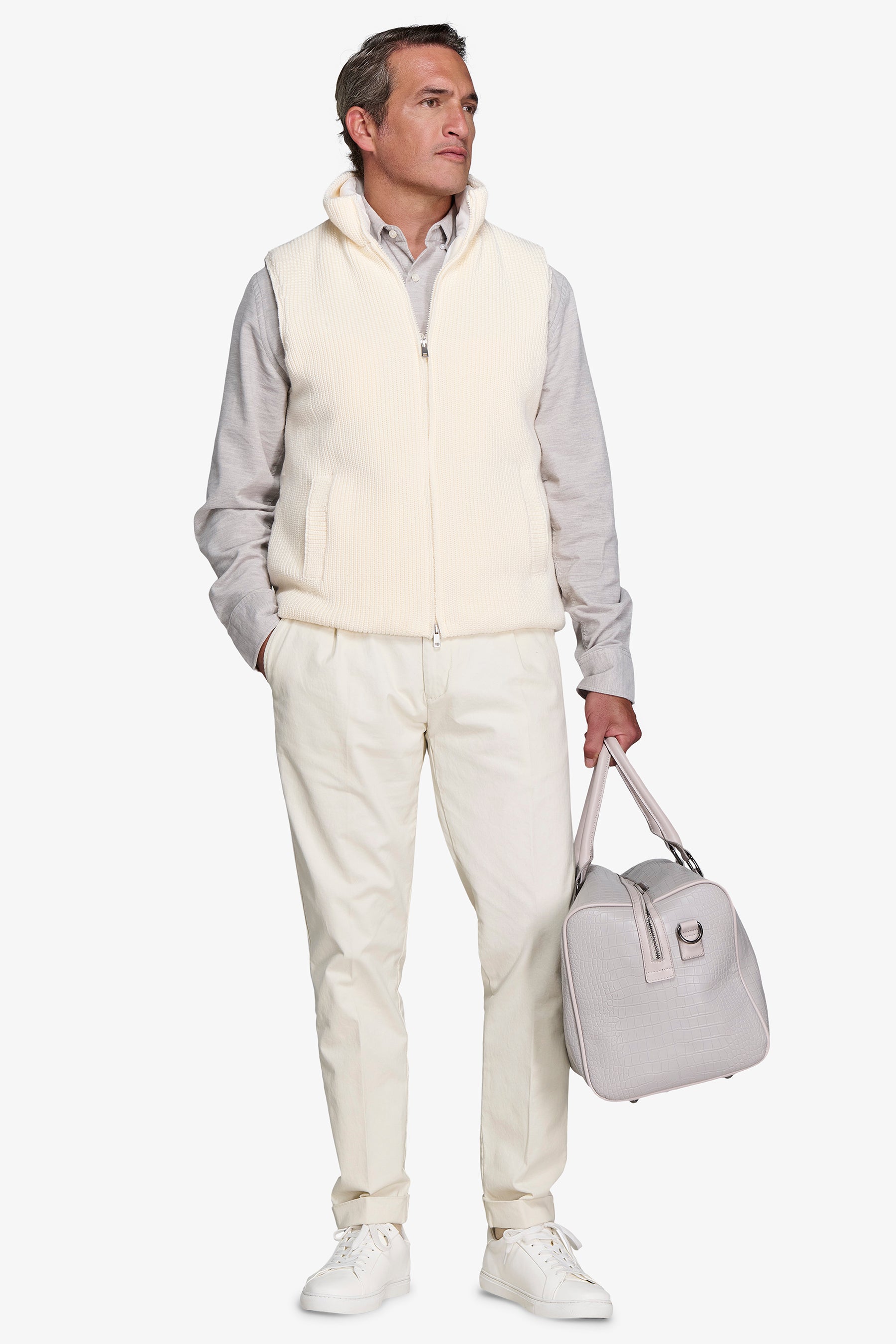 GILET BIMATERICO FULL ZIP PANNA-Dan John
