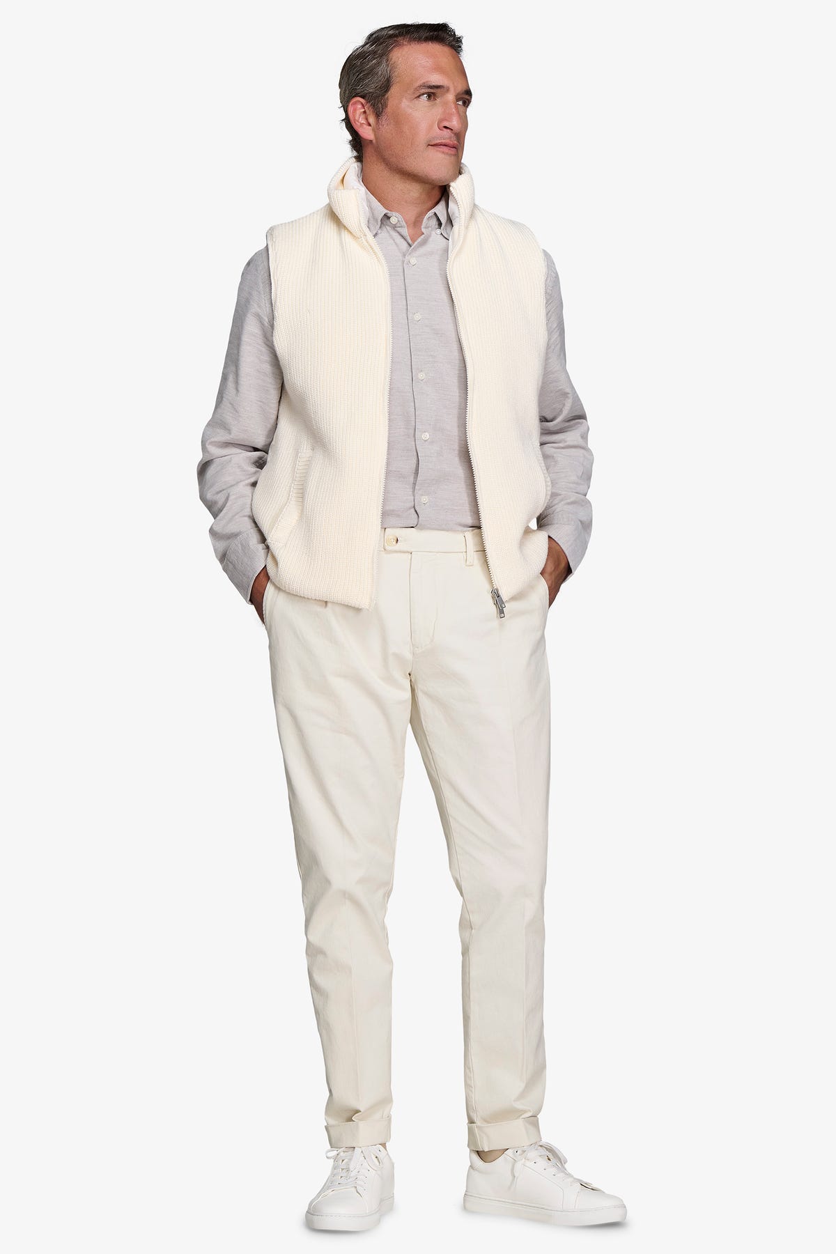 GILET BIMATERICO FULL ZIP PANNA-Dan John
