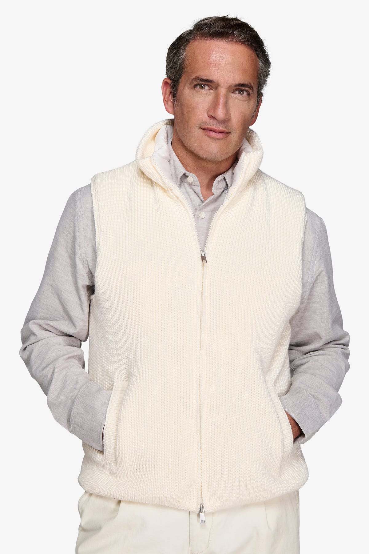 GILET BIMATERICO FULL ZIP PANNA-Dan John