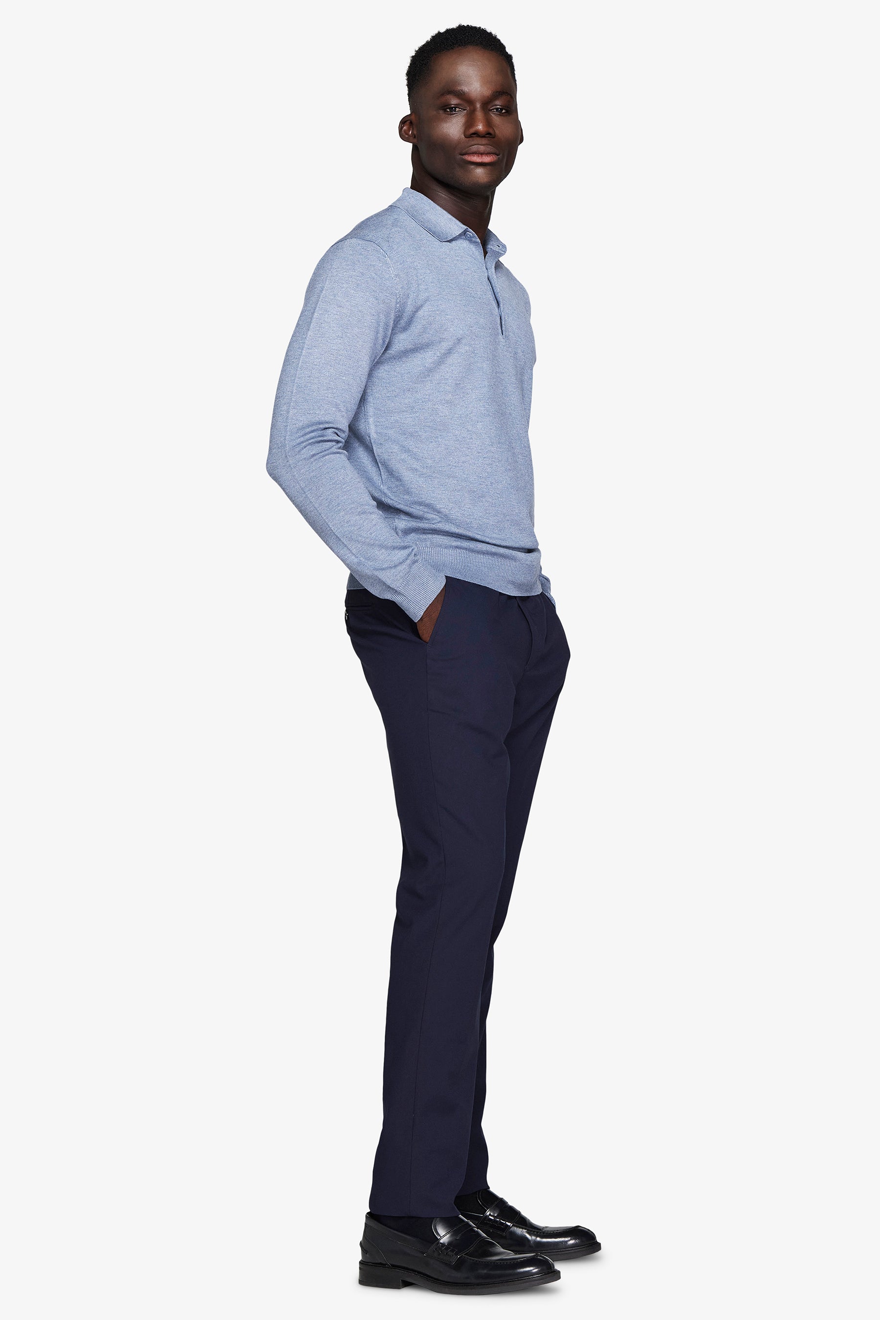 Polo in maglia con bottoni celeste