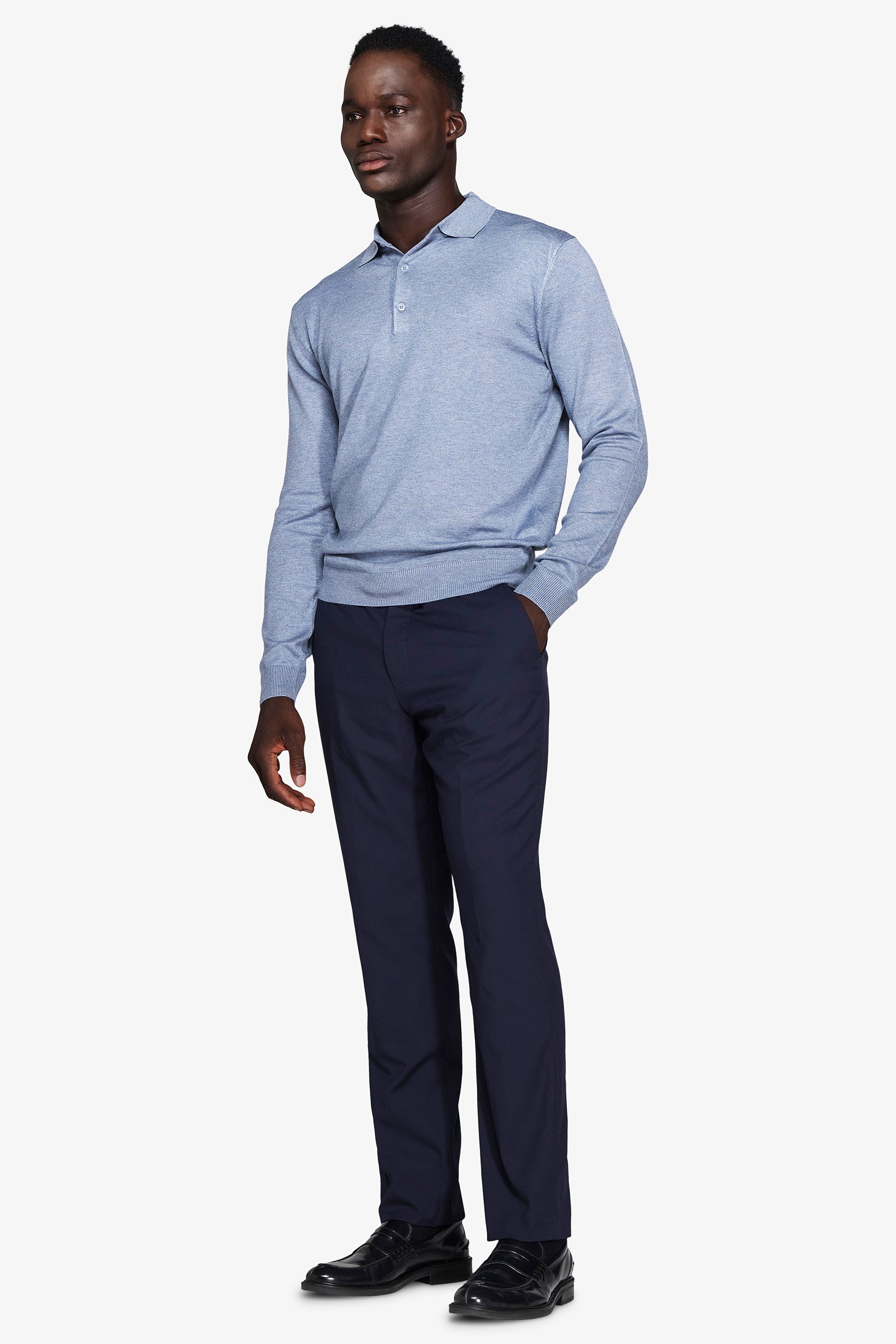 Polo in maglia con bottoni celeste