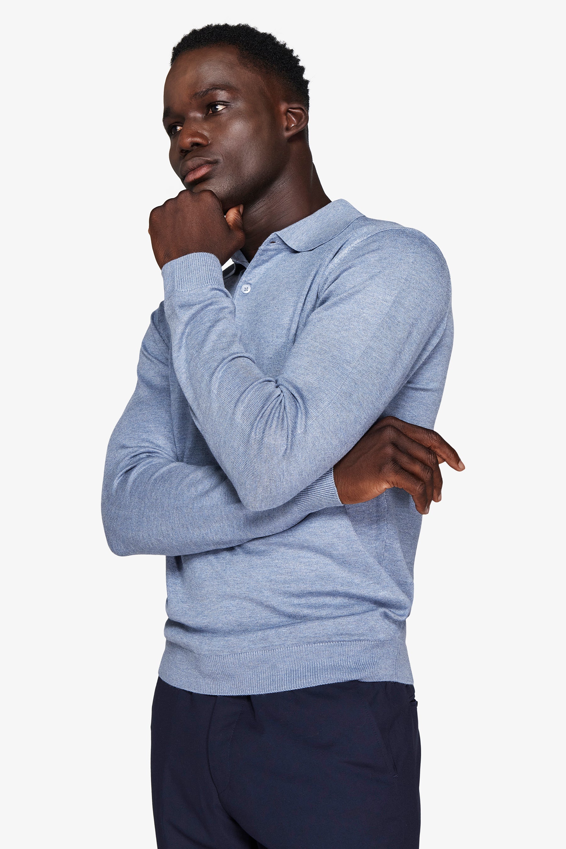 Polo in maglia con bottoni celeste