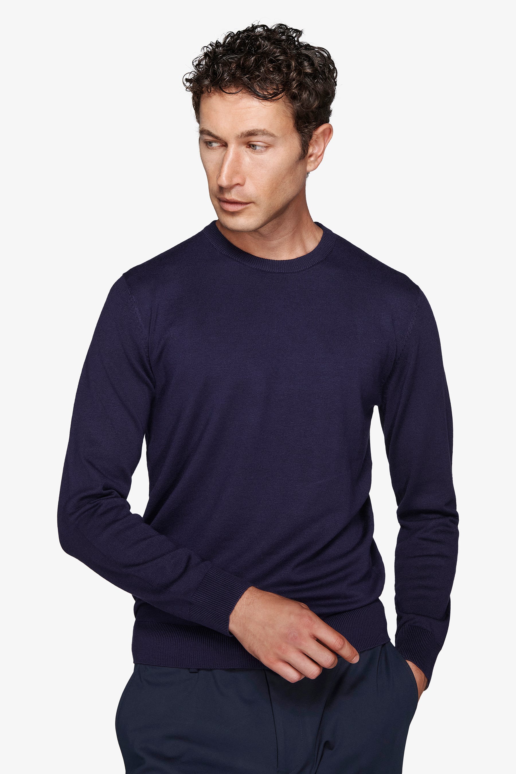 Maglia girocollo basic blu-Dan John