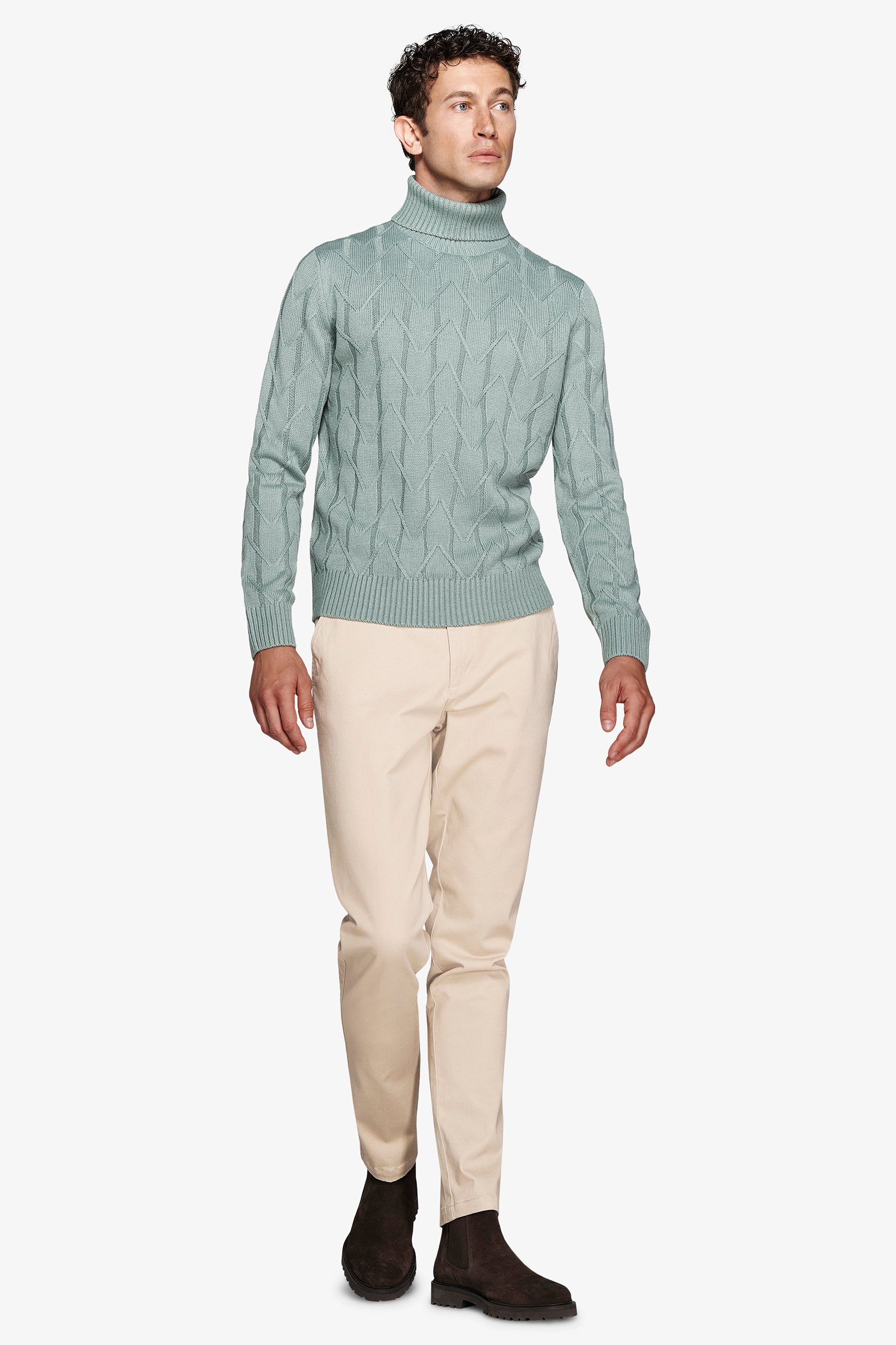 Maglia dolcevita costa piatta e inserto verde acqua