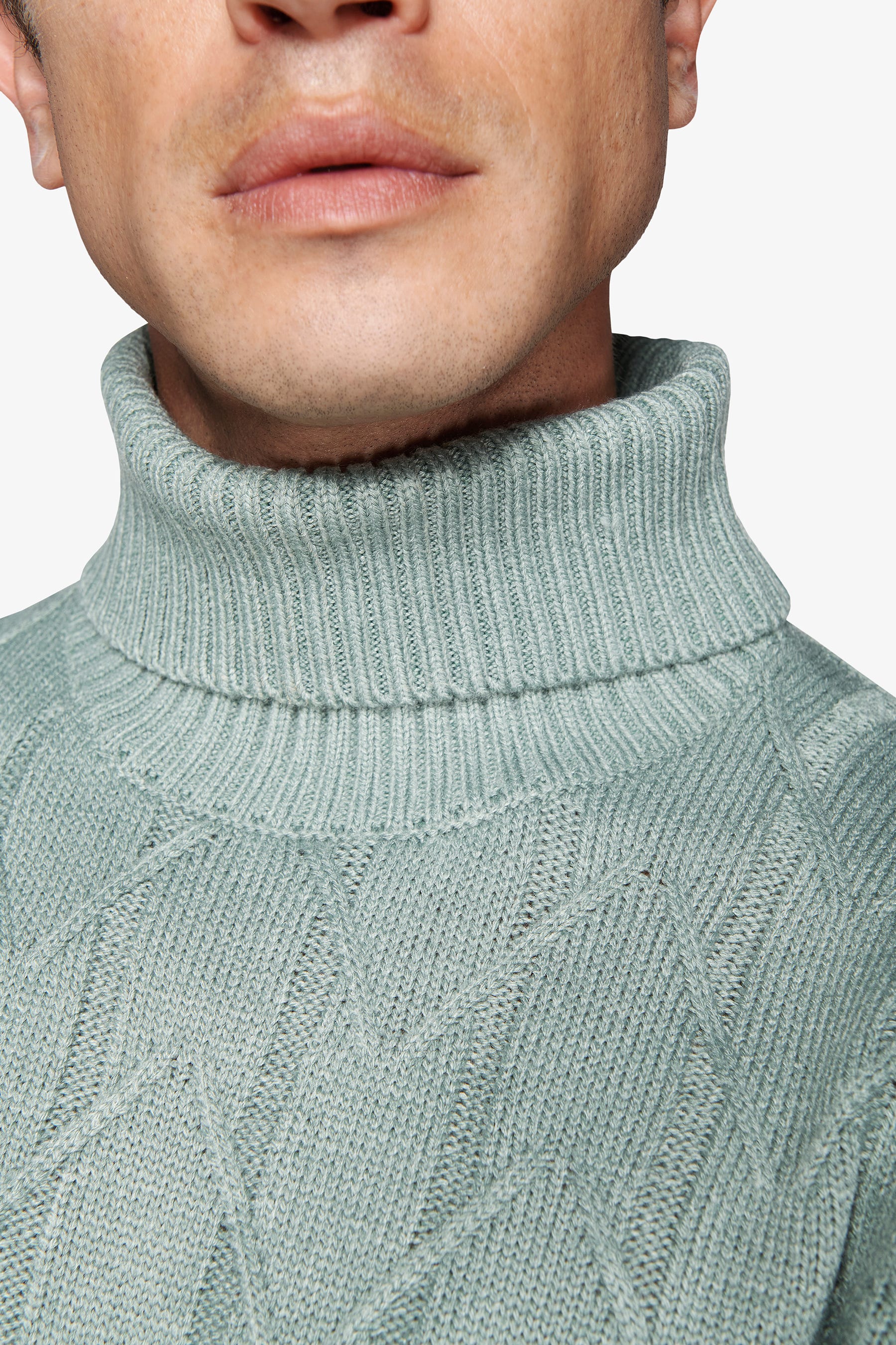 Maglia dolcevita costa piatta e inserto verde acqua-Dan John