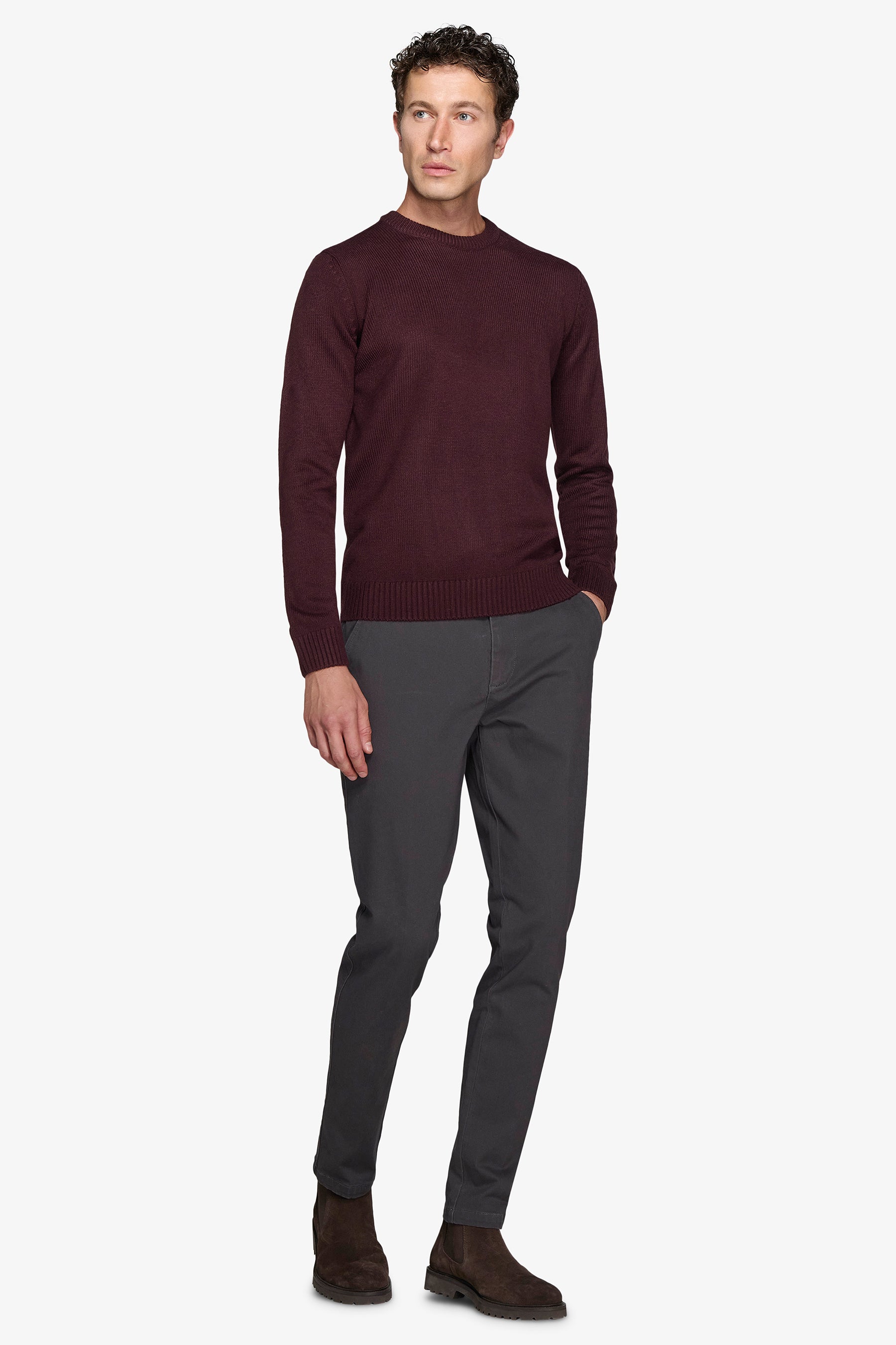 Burgundy lambswool effect crewneck sweater