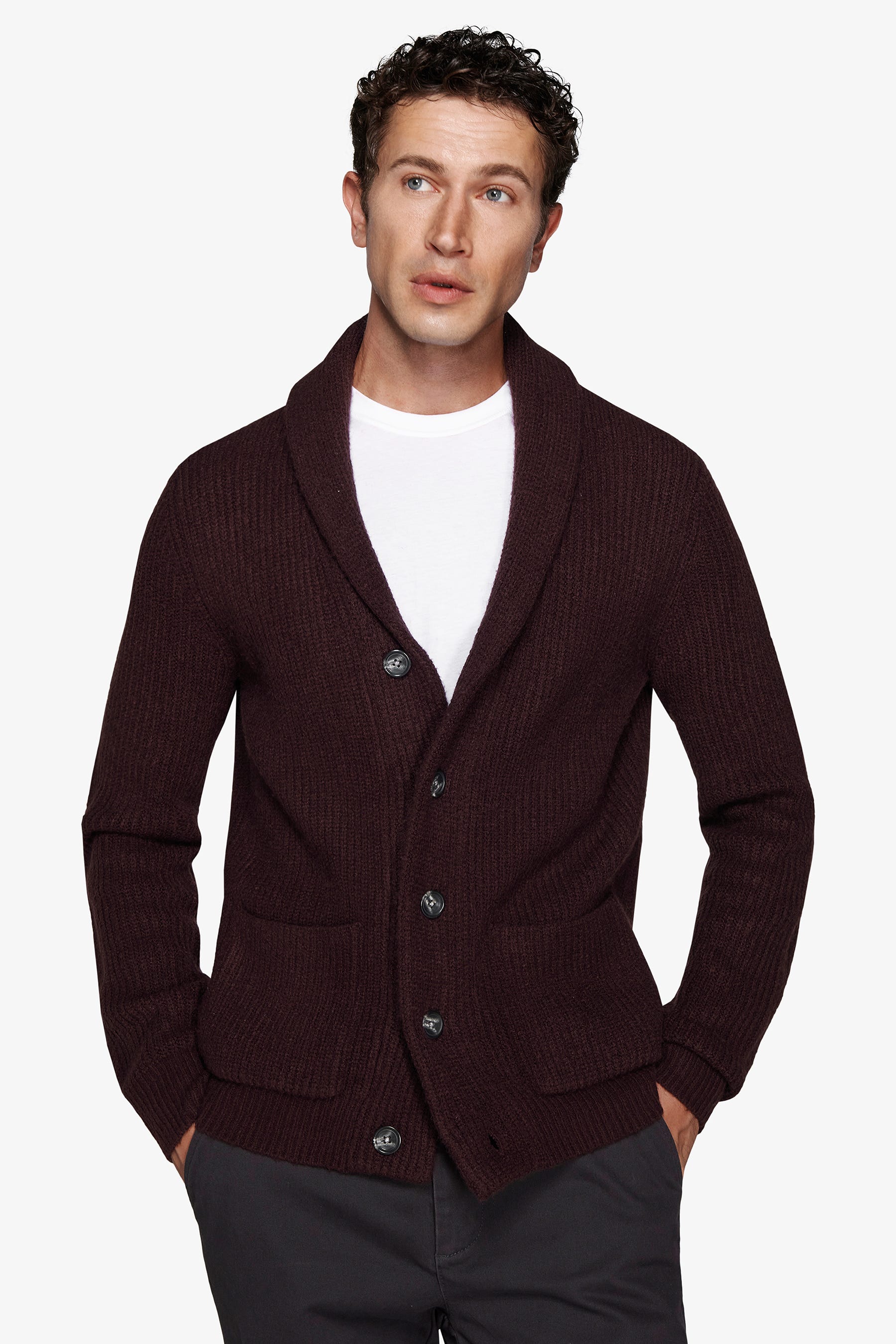 Cardigan collo sciallato bordeaux-Dan John