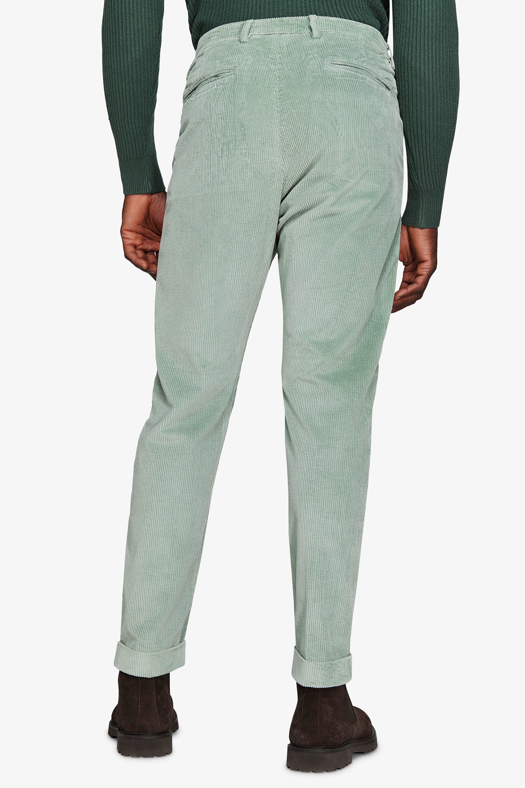 Pantaloni velluto millerighe verde acqua