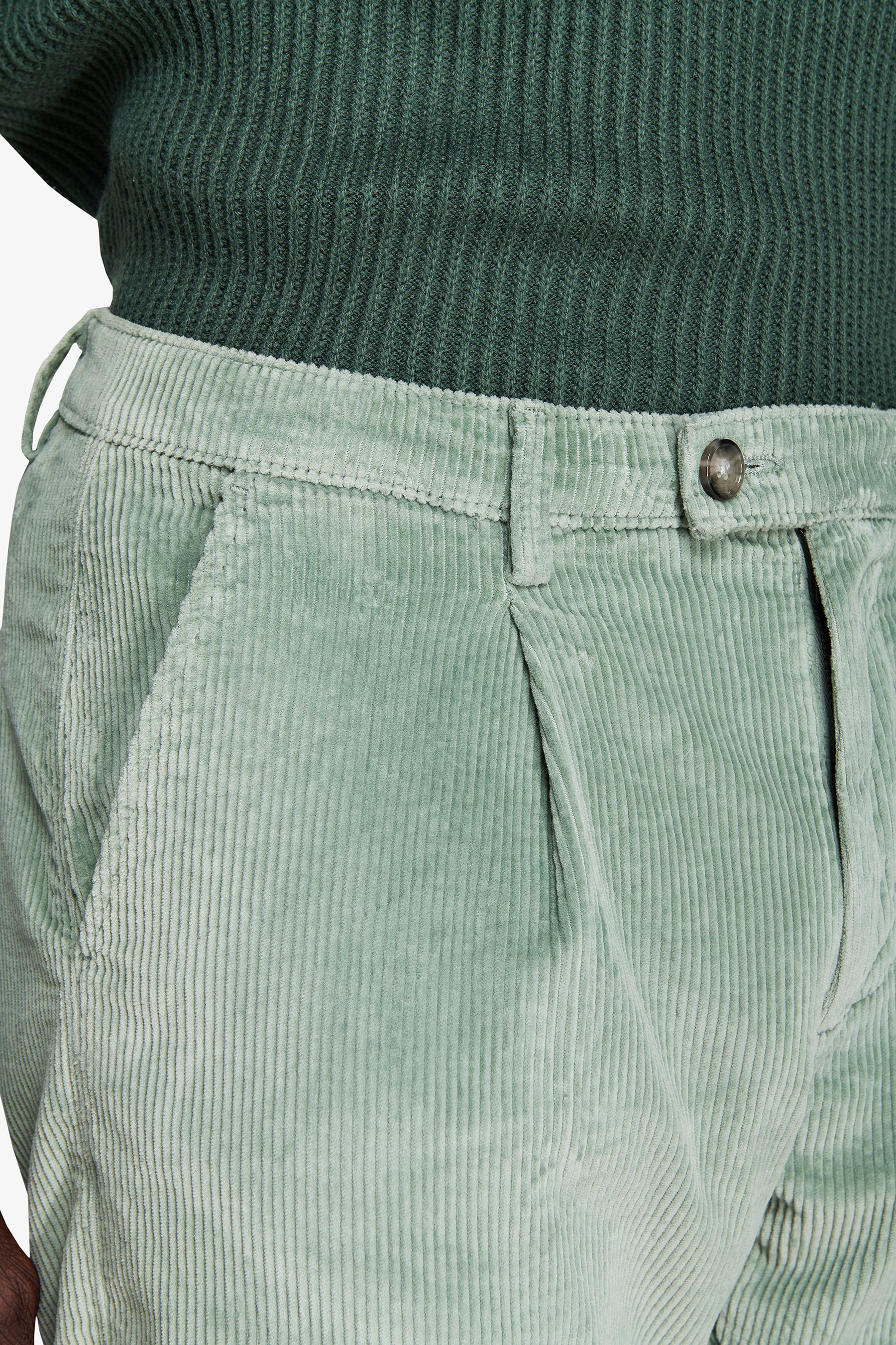 Pantaloni velluto millerighe verde acqua-Dan John