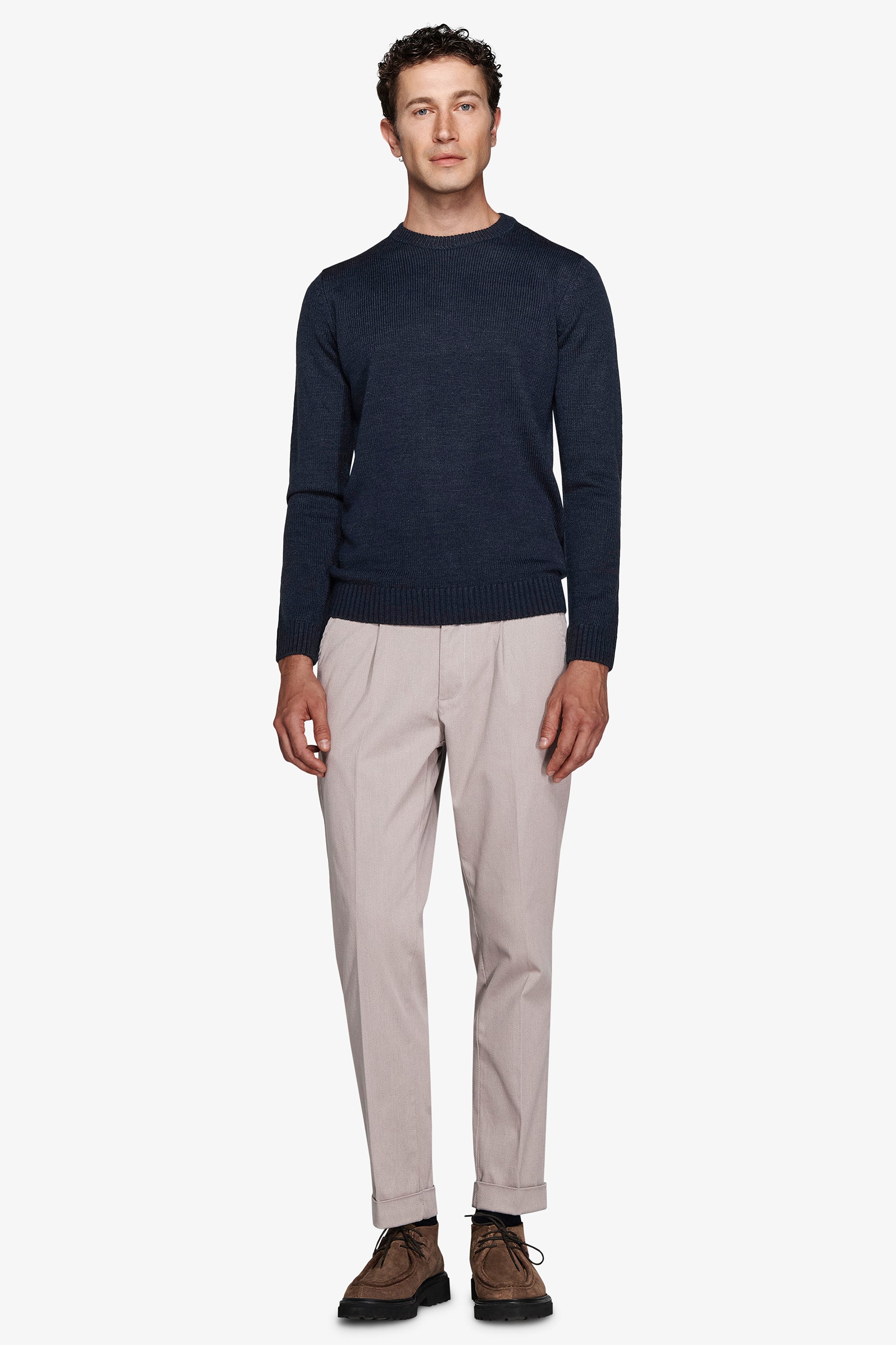 Pull col rond bleu turquoise effet lambswool