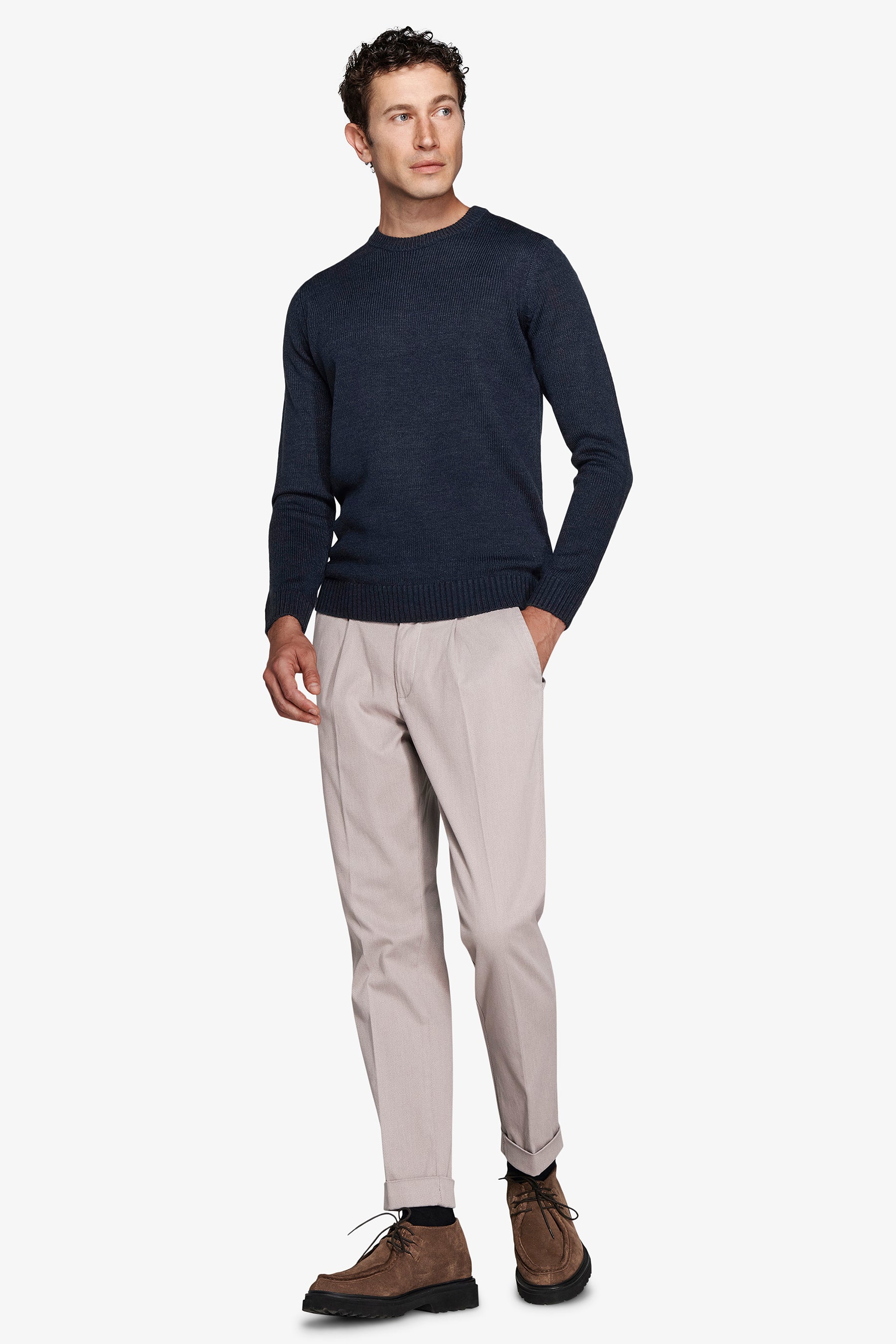 Pull col rond bleu turquoise effet lambswool