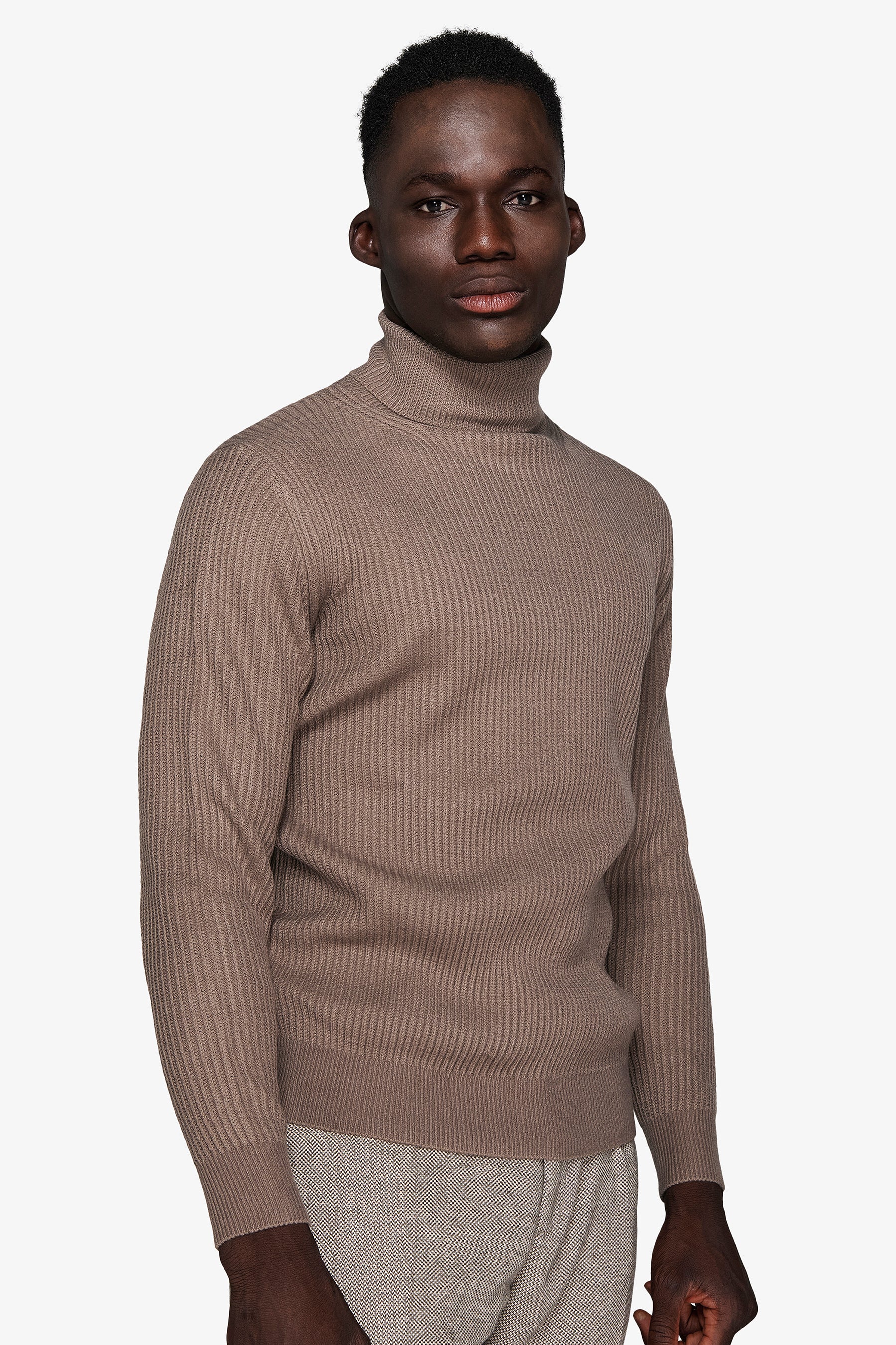 Taupe English-rib turtleneck sweater