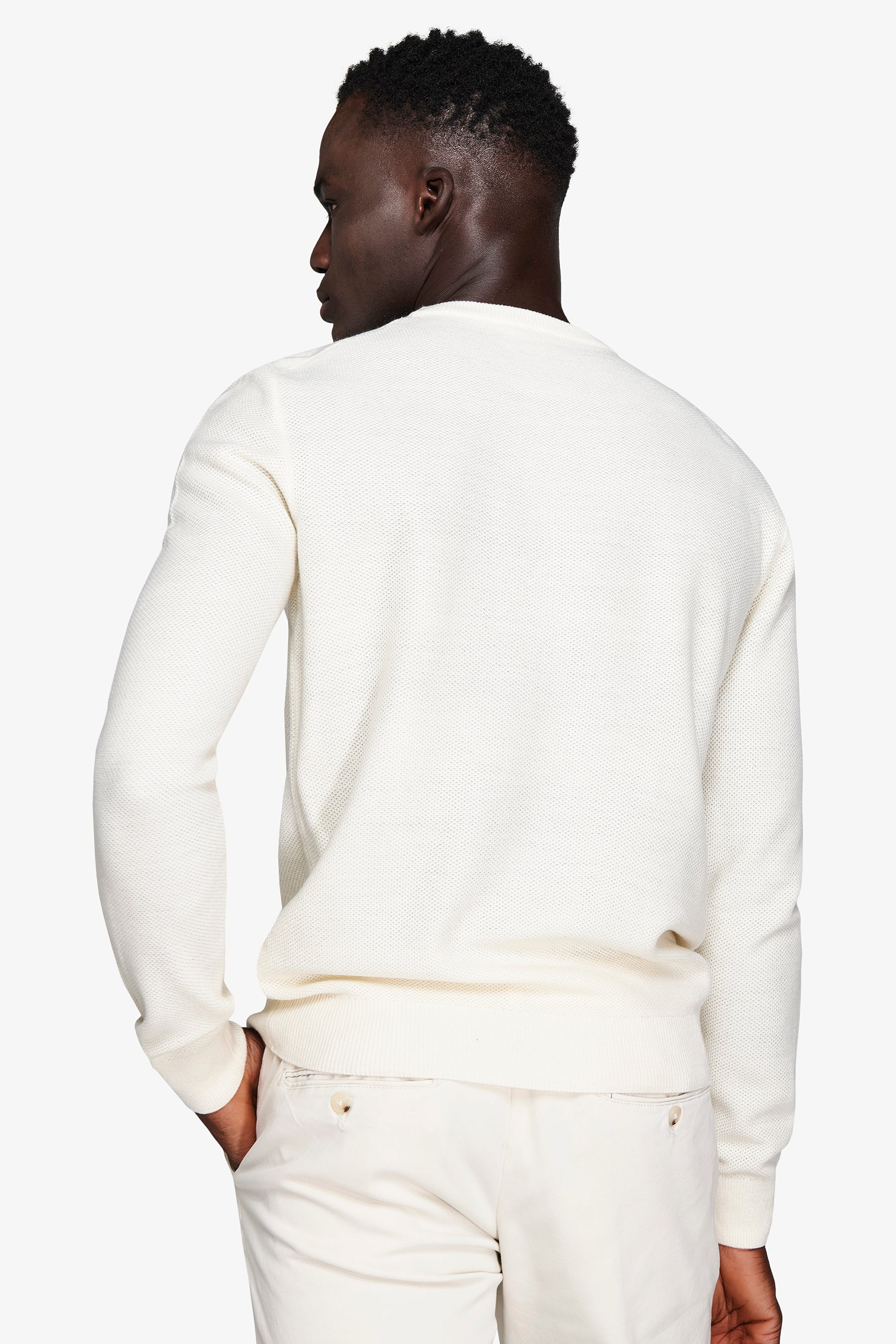 Maglia girocollo armaturata chicco riso panna