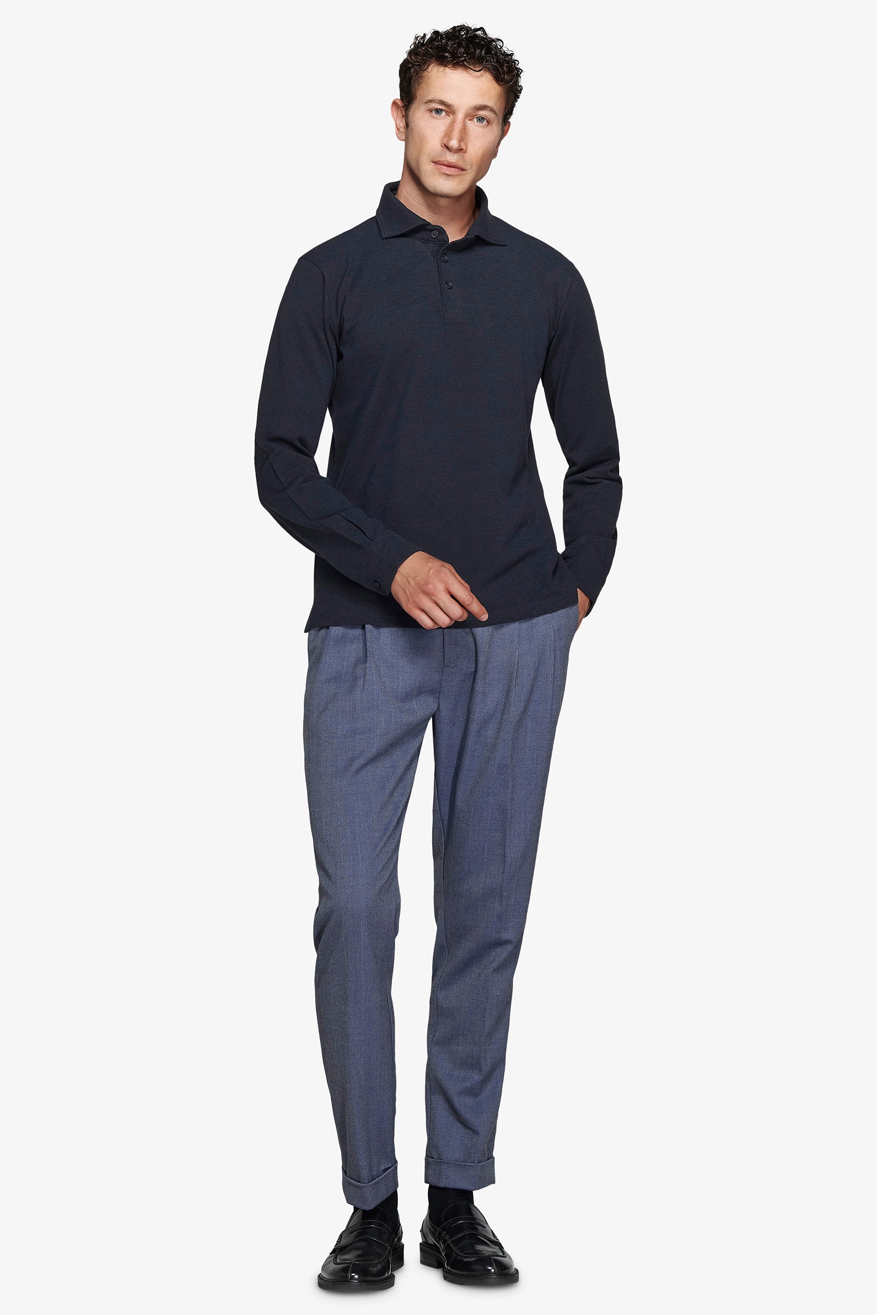 Polo en piqué extensible avec col chemise bleu turquoise