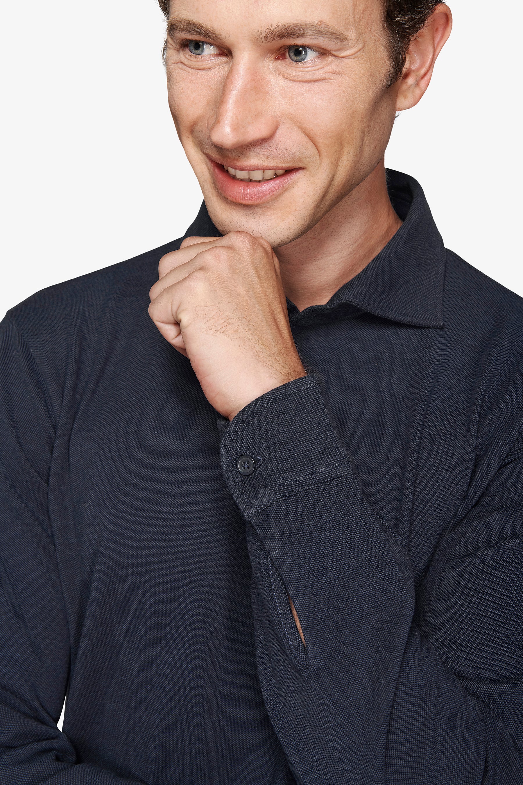 Polo en piqué extensible avec col chemise bleu turquoise