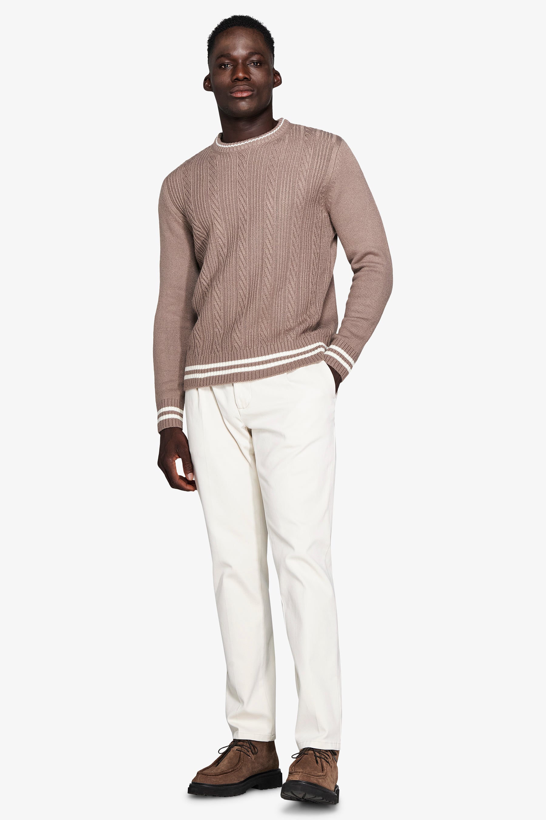 Maglia girocollo costa con profili DNJ tortora