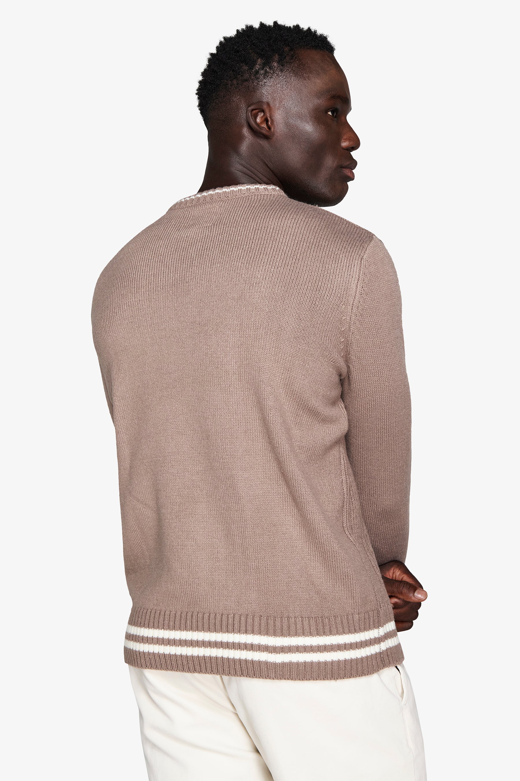 Maglia girocollo costa con profili DNJ tortora